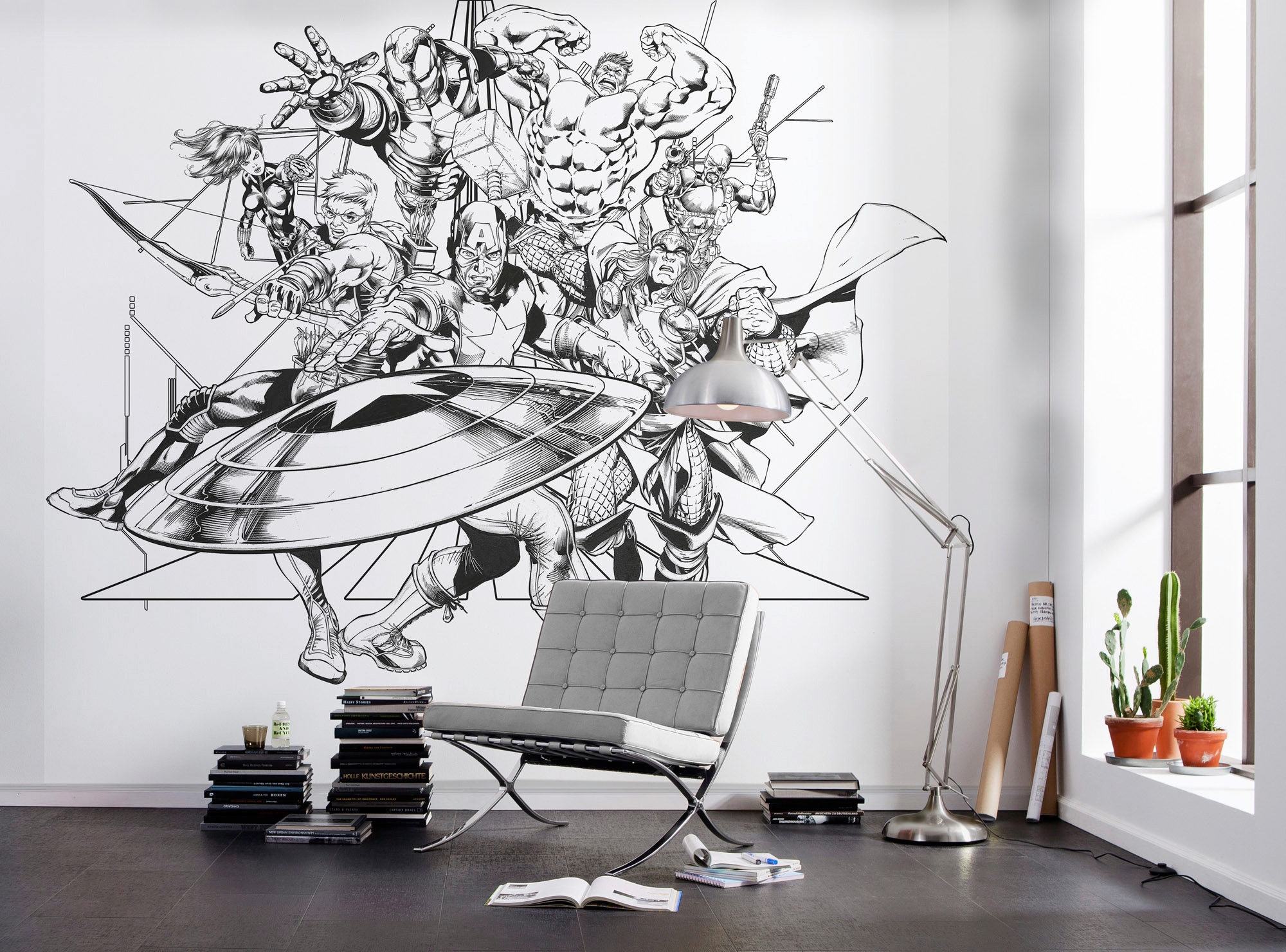 Komar Vliestapete »Digitaldruck Vlies -  Avengers Black and White - Grösse 300 x 280 cm« bedruckt glatt Kinderzimmer