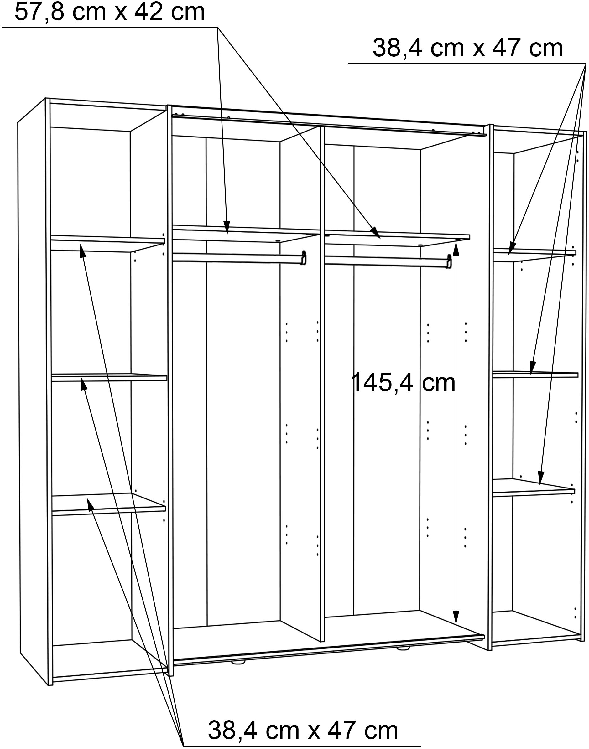 FORTE Armoires à vêtements »Kalixtus, Made in Europe« L/H/P env. 200x190x60 cm, 2 portes coulissantes, 2 portes battantes, 8 étagères,  combinaison de portes pivotantes et coulissantes, plusieurs couleurs
