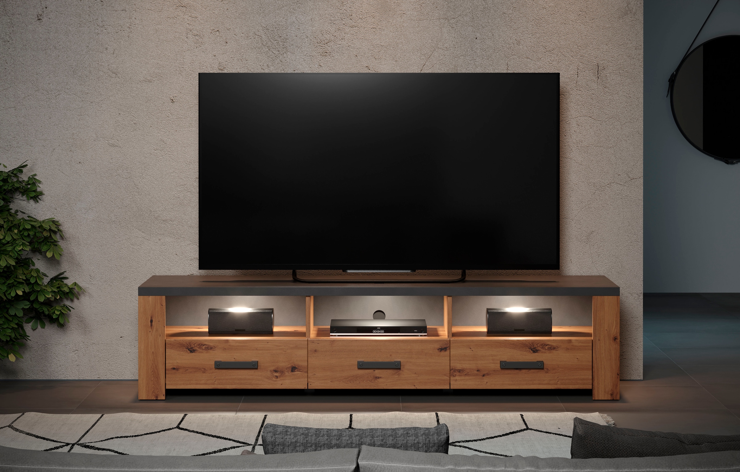 Home affaire Tableau TV »Ambres« 1 cuis tlg. TV-Board, 3 Schubkasten, 3 Fächer, Soft-Close - (B/T/H) 180/50/43 cm