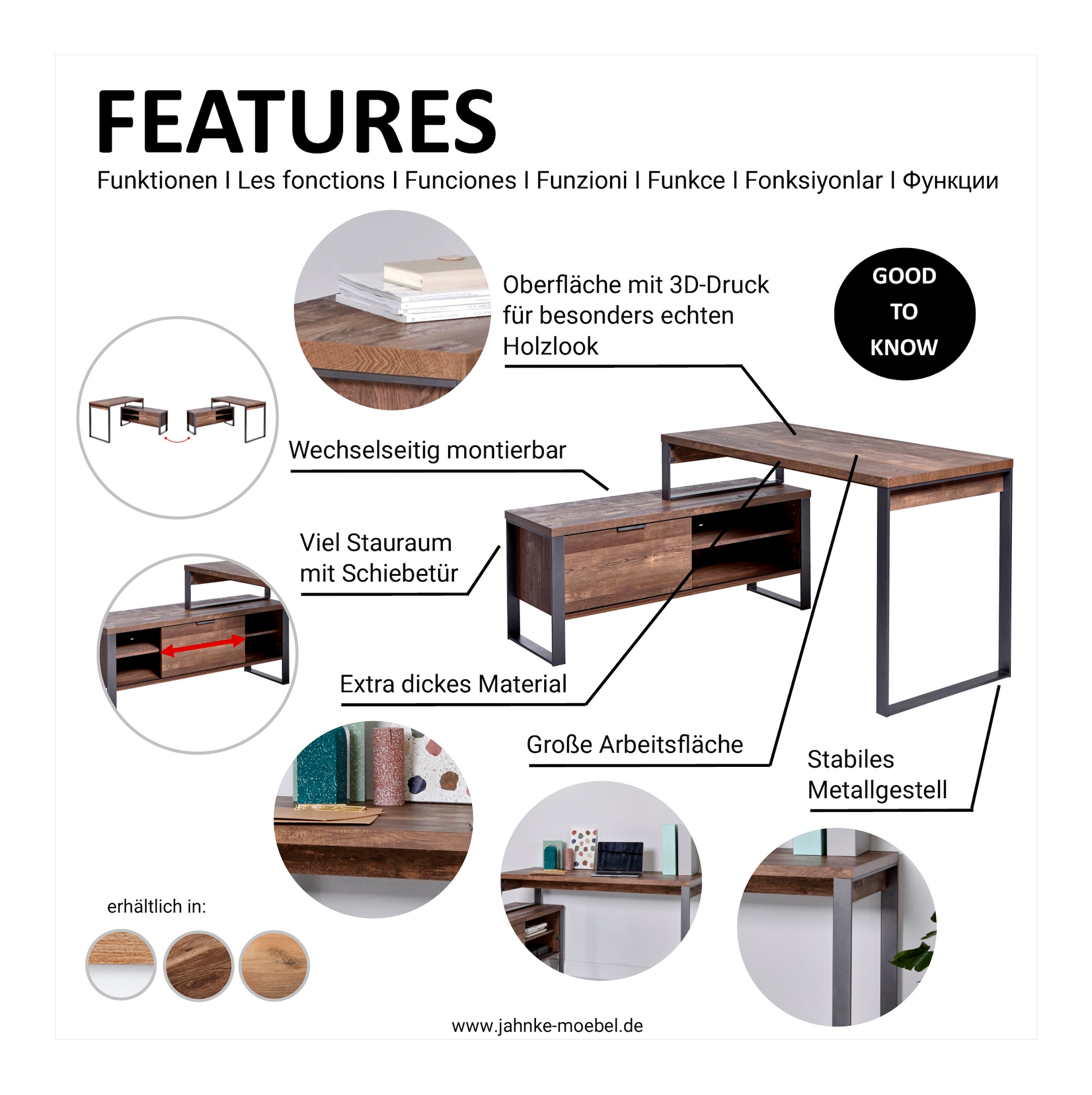 Jahnke Bureau d'angle »LOOP« montable dans les deux sens