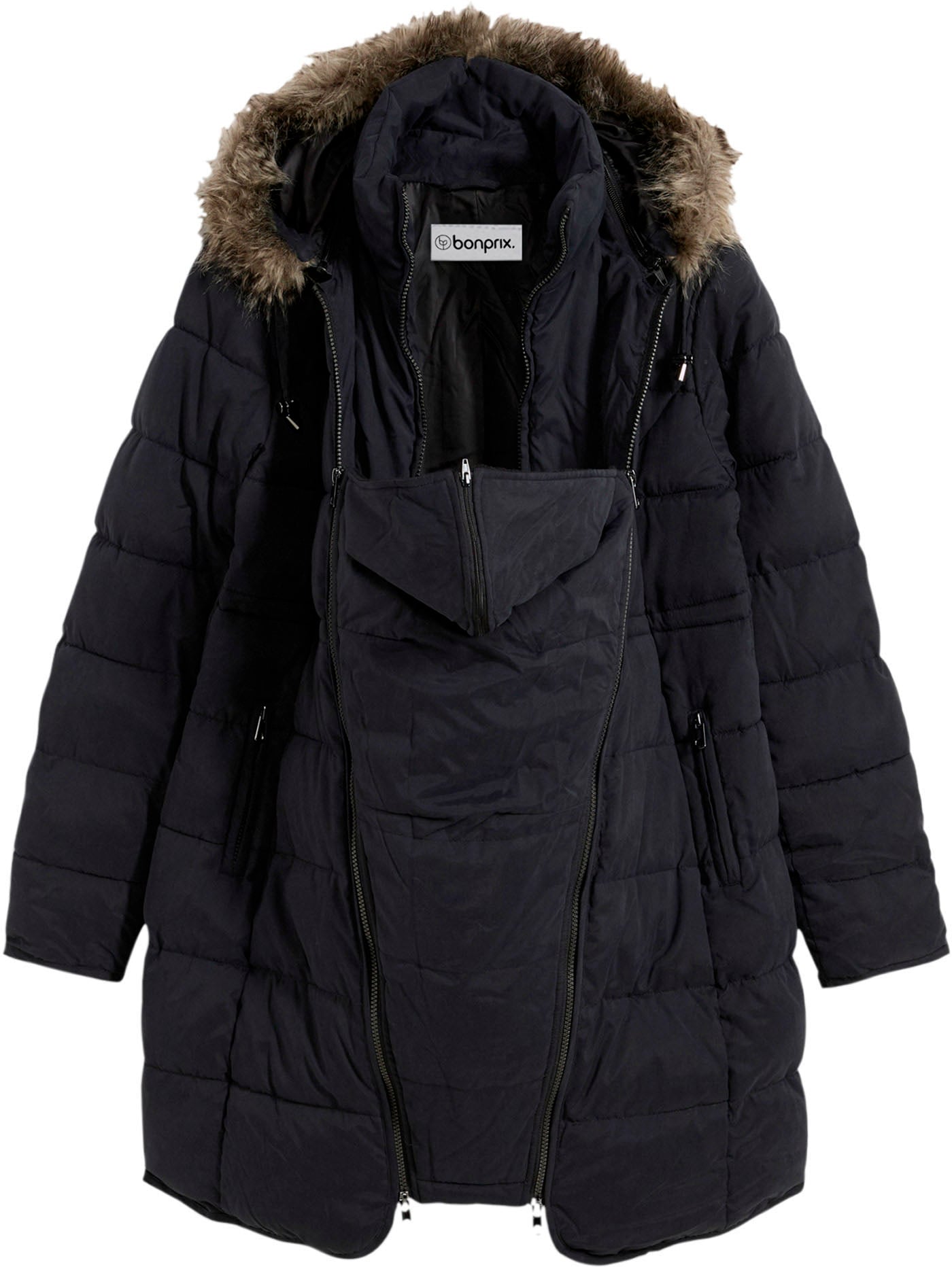 bonprix Veste de maternité »3-in-1 warm wattierte Umstands- und Tragejacke« mit Kapuze mit wattierter Steppung, 3-in-1 Tragefunktion, 2-Wege-Reissverschluss