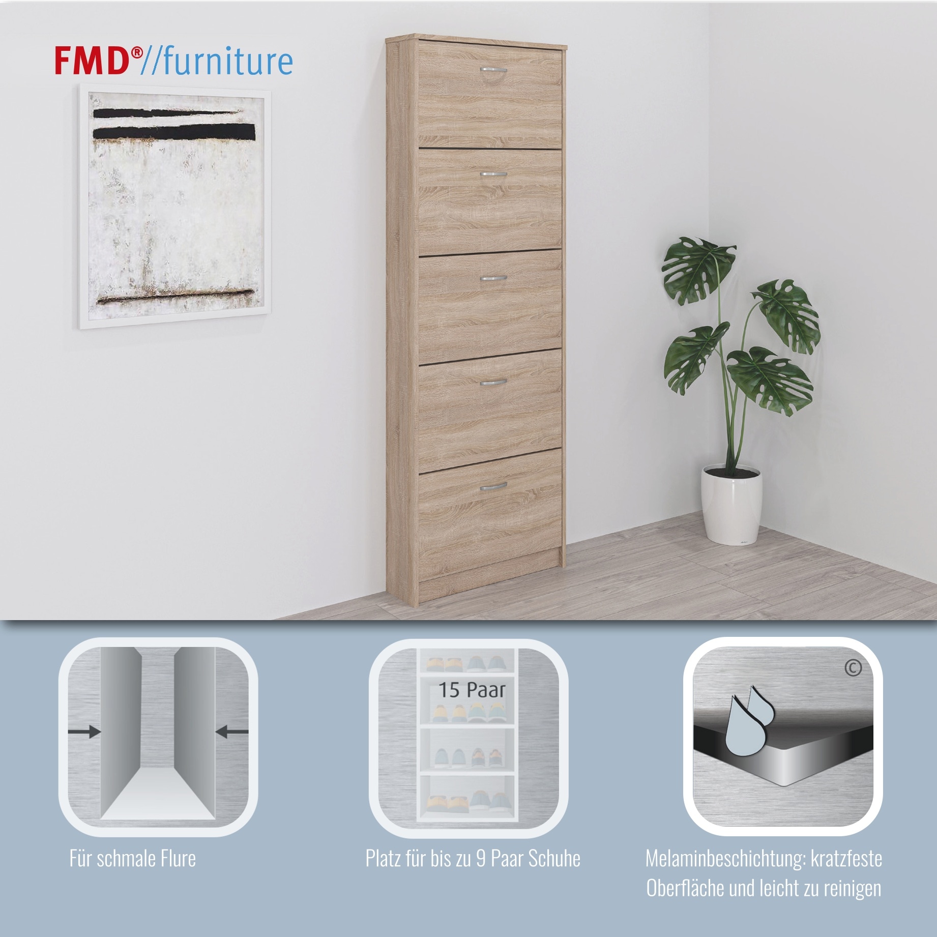 FMD Armoire à chaussures »Step 5« Schuhkipper mit 5 Schuhklappen, Höhe 168,5 cm, Tiefe 17 cm