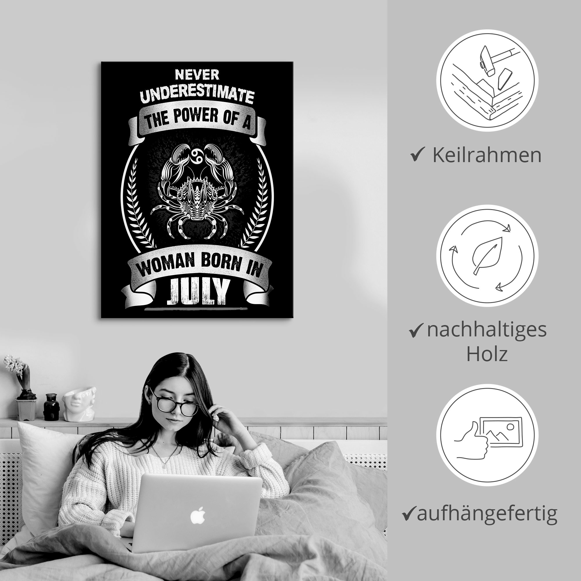 Artland Leinwandbild »Sternzeichen Mottospruch Juli« Sprüche & Texte 1 Stk. tlg. auf Keilrahmen gespannt