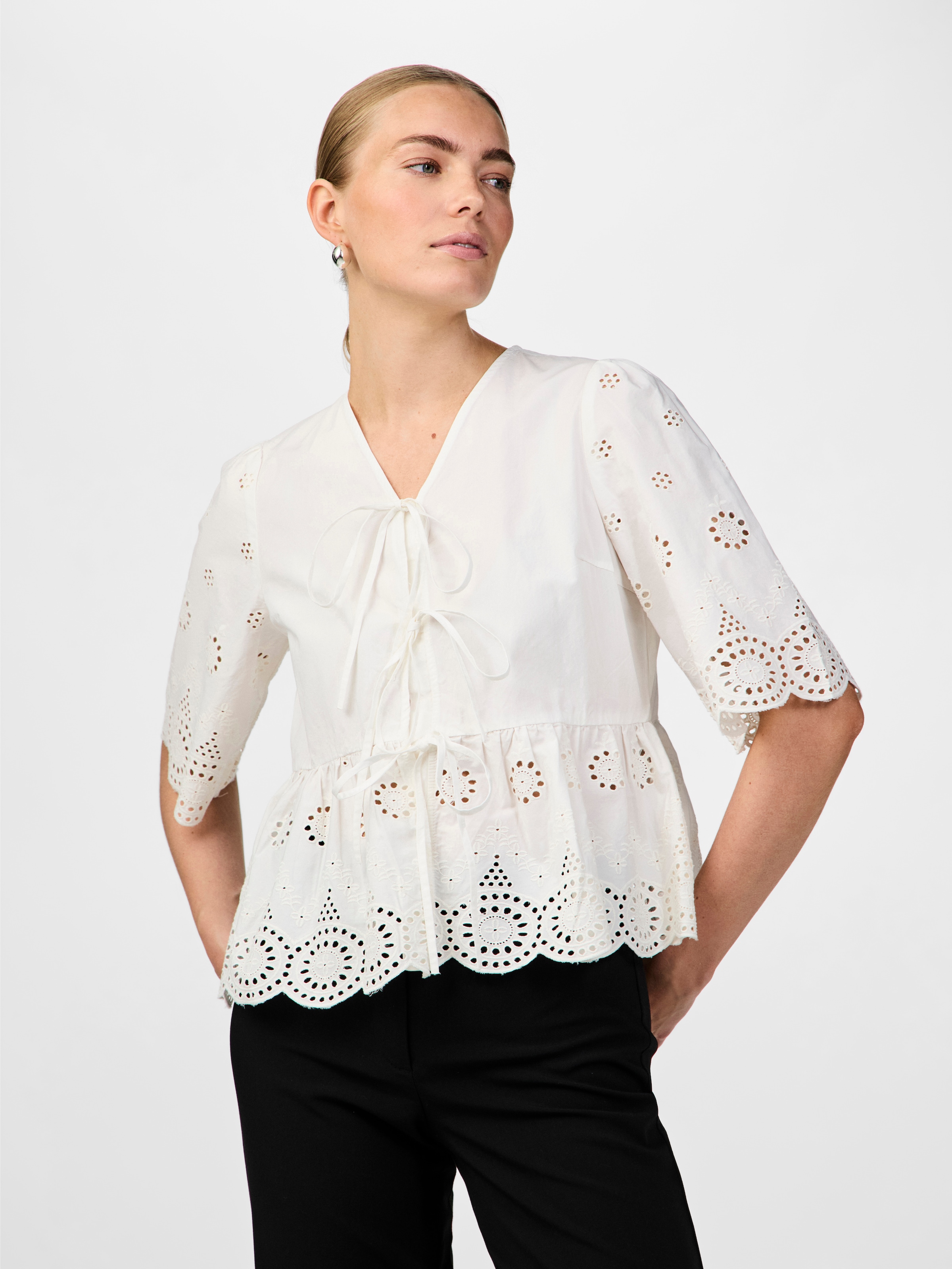 Y.A.S Spitzenbluse »YASCORNELIA 2/4 TIE TOP S. NOOS« Baumwolle, regular fit