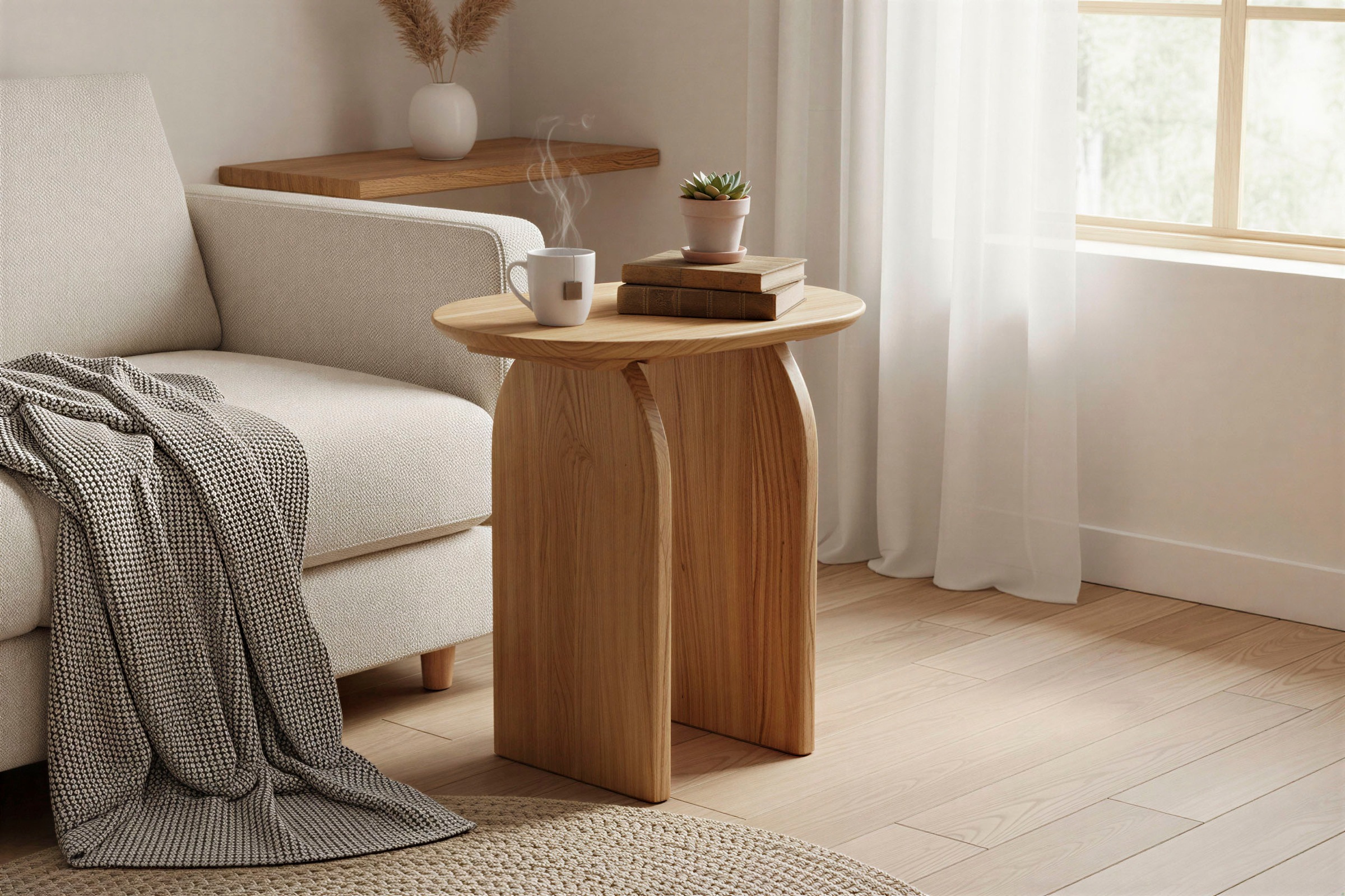 SIT Beistelltisch »Helsinki rund aus Akazie mit Holzwangen-Gestell« 3 cm starke Akazienplatte mit natürlicher Maserung