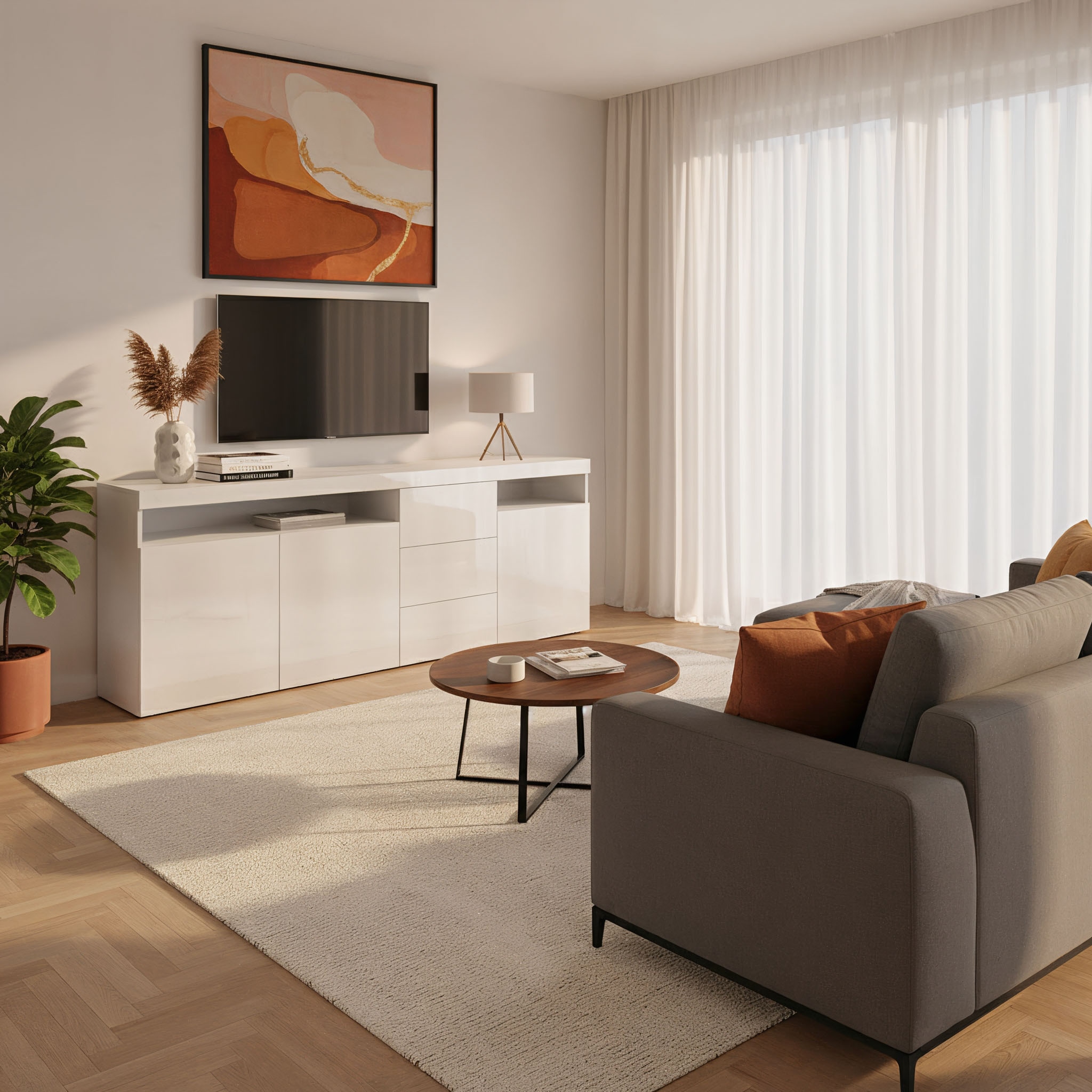 borchardt Möbel Buffet »Kapstadt, Kommode mit Push-to-open-Funktion, Hochglanz-Dekor« Largeur 200 cm avec beaucoup de rangement, 3 tiroirs et 3 portes