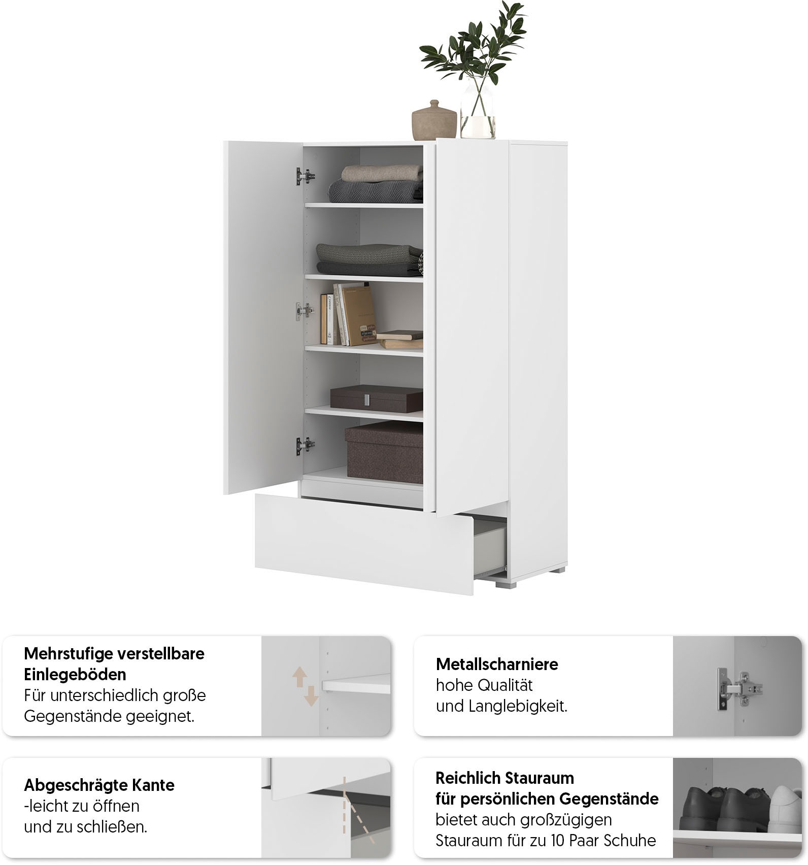 GOODproduct Mehrzweckschrank »Metric,Breite 89 cm, Highboard, Universalschrank, Garderobe« Waescheschrank mit viel Stauraum, Einlegeböden verstellbar