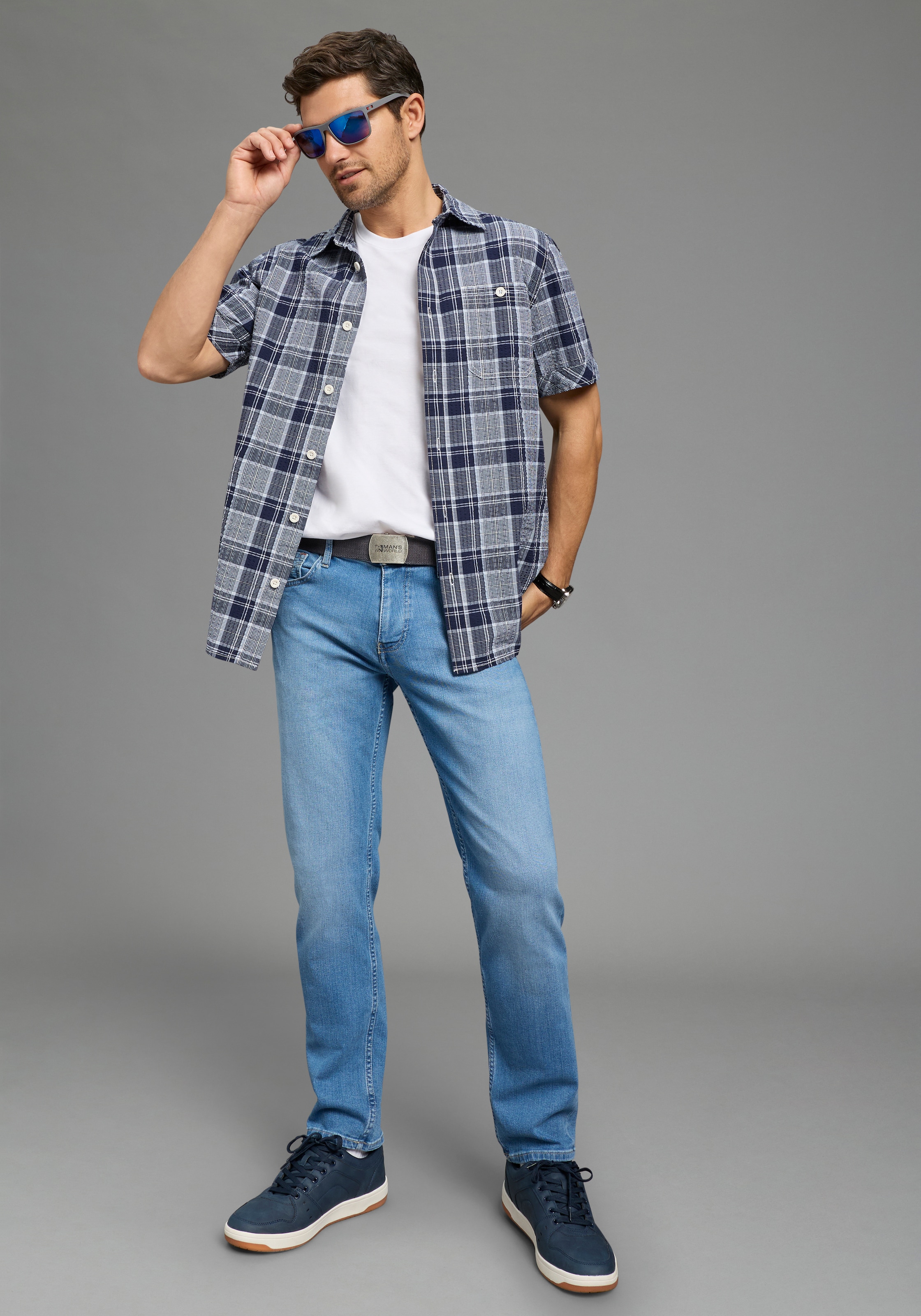 Man's World Chemise à carreaux »in Crinkleoptik« Kurzarm, für Frühling und Sommer, aus Baumwolle, bequeme Passform