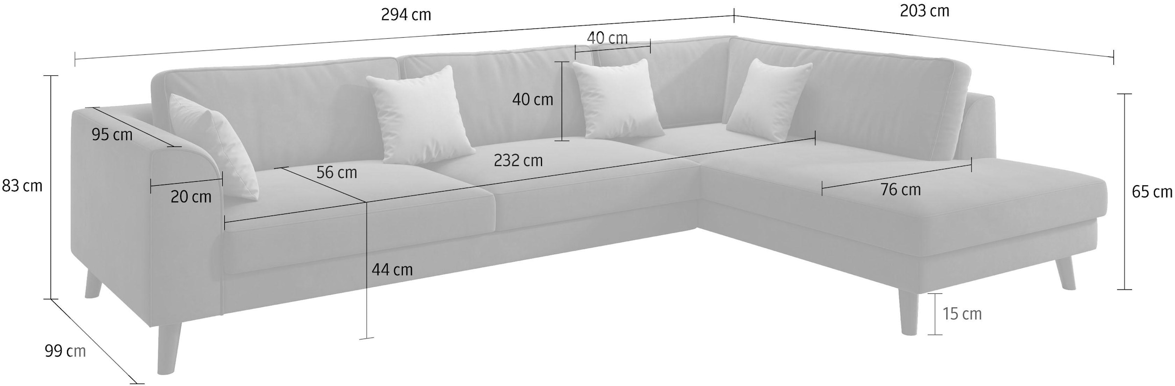 Home affaire Canapé d'angle »Laurentia, L-Form« mit 4 Zierkissen, Ottomane links oder rechts bestellbar