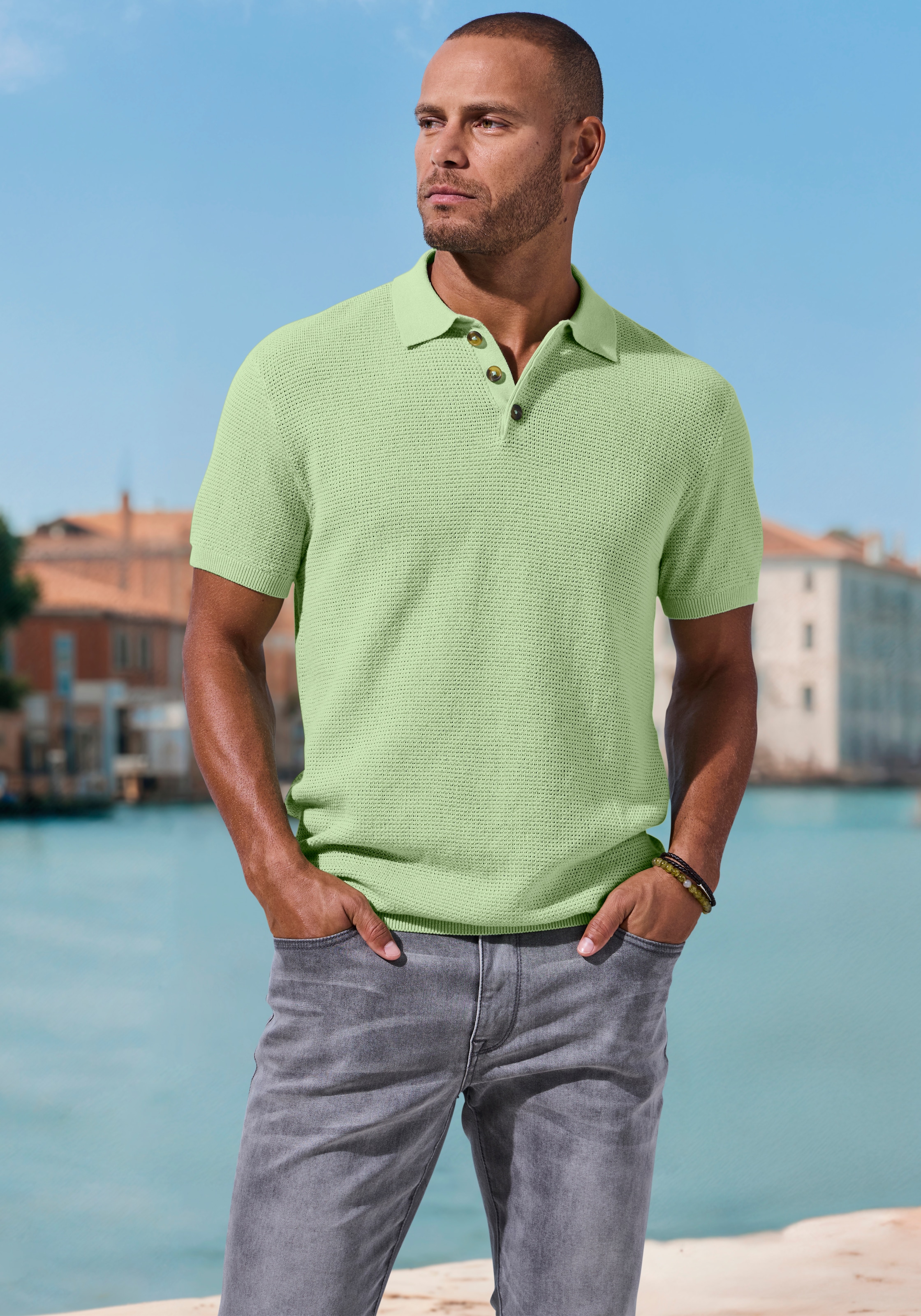 John Devin Polo »- Strick Poloshirt, Regular fit« mit Polokragen und kleiner Knopfleiste
