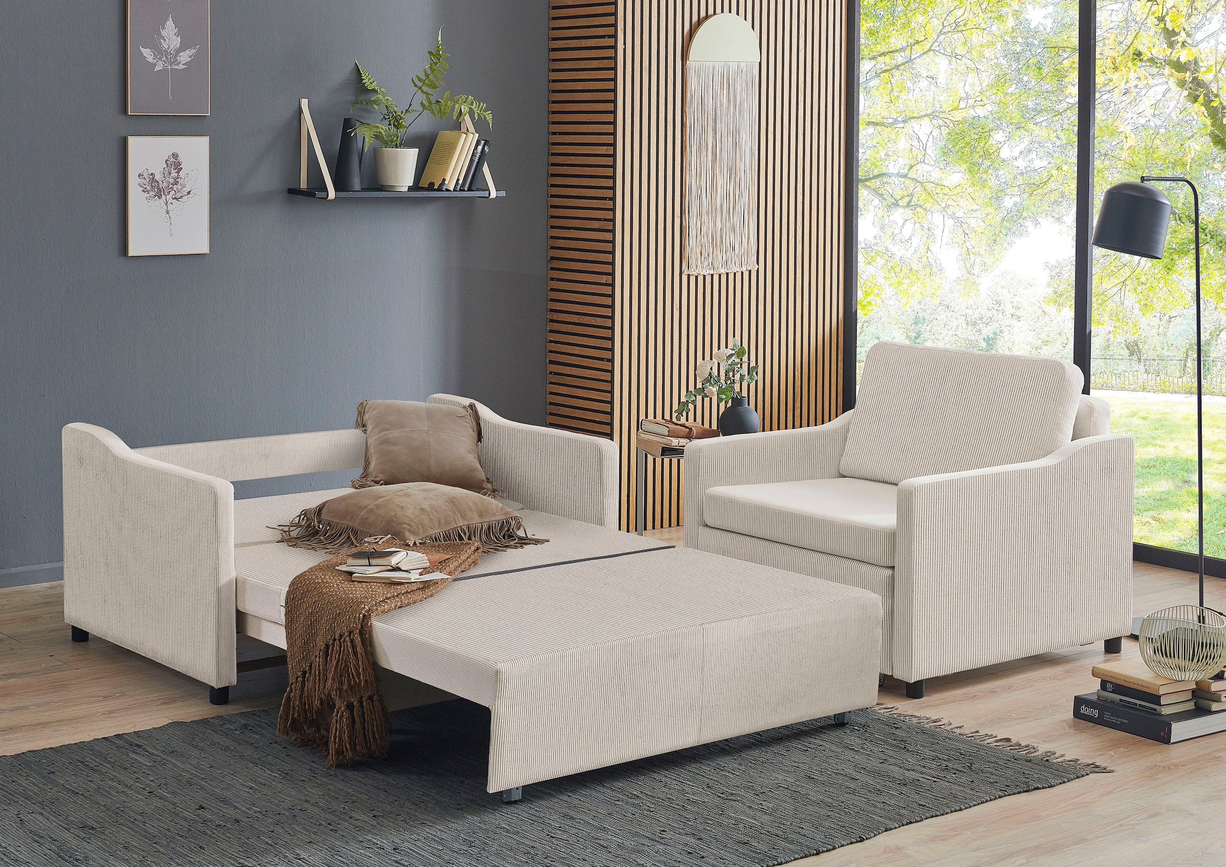 ATLANTIC home collection Schlafsofa »Anella« mit Cord-Bezug, mit Schlaffunktion, frei im Raum stellbar
