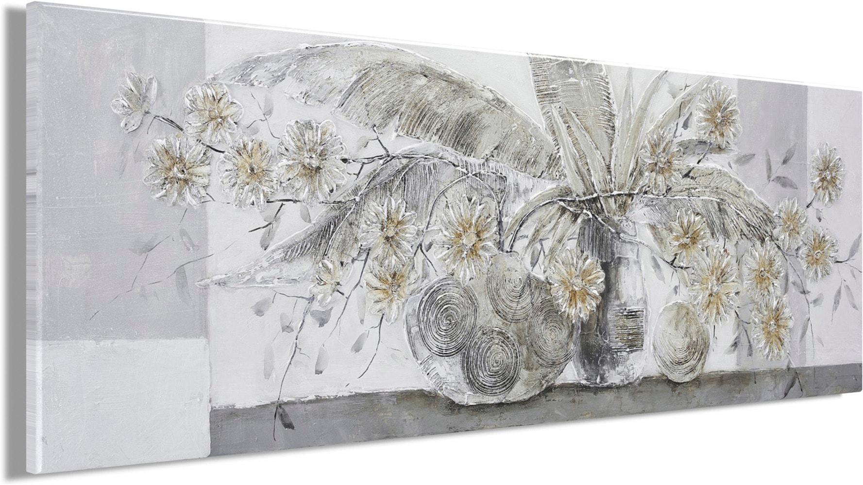 Bönninghoff Peinture à l'huile »handarbeit BLUMENVASE 40x120 cm – Wandbild Kunst Deko modern« Feuilles | Fleurs | Vases fabriqué à la main, chaque image est unique