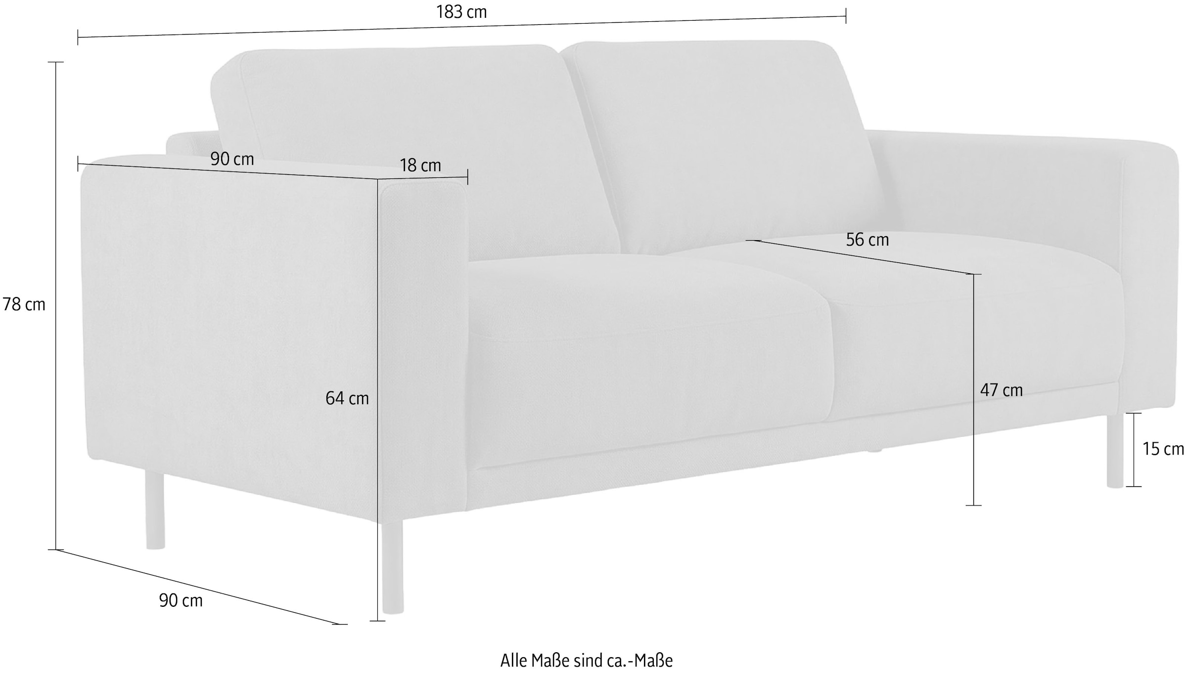 GOODproduct 2,5-places »Sveeva, Kompaktsofa, B.183 cm, schwarze Metallfüsse« tissu structuré durable, avec suspension ondulée, plusieurs couleurs