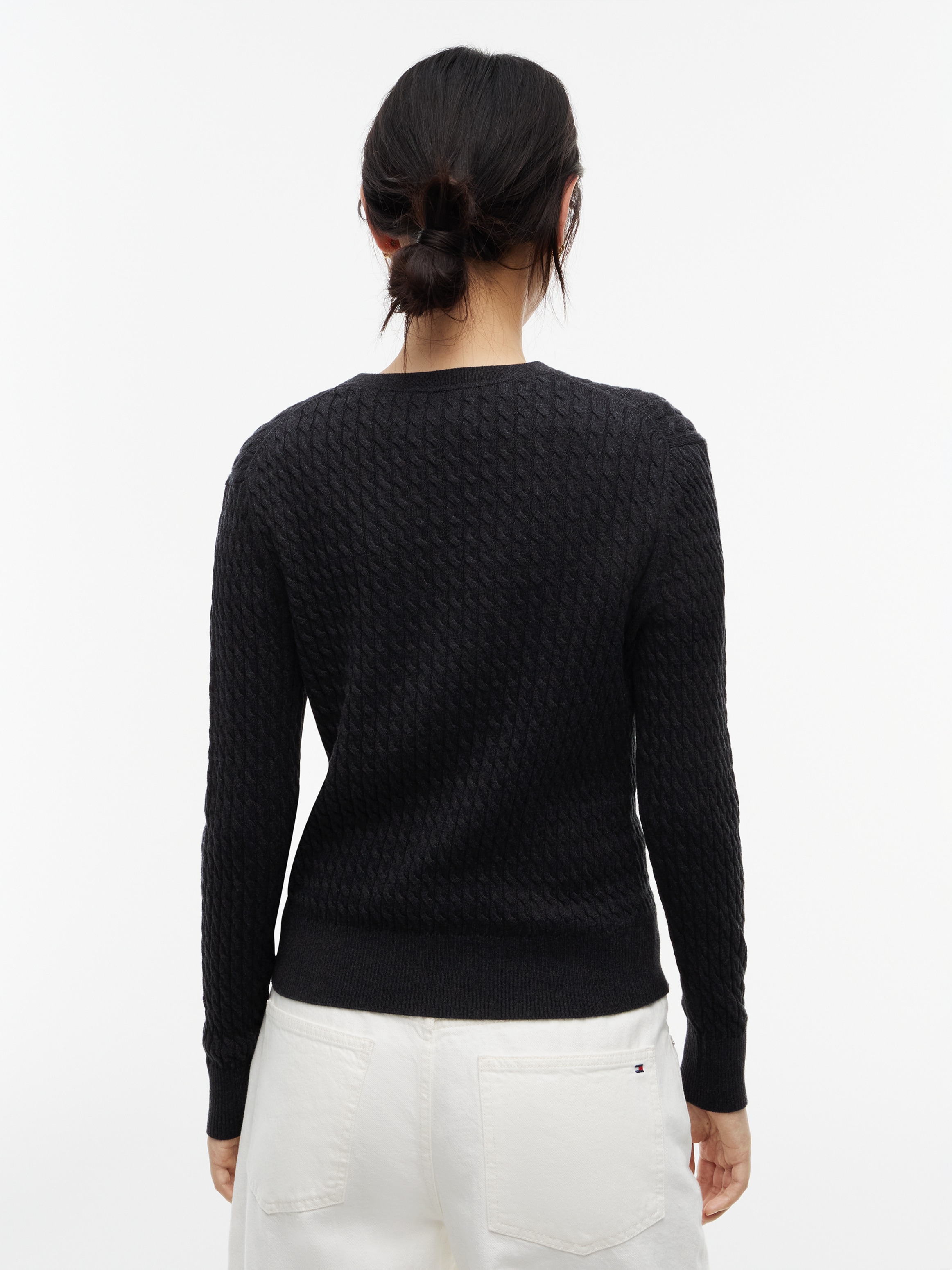 Tommy Hilfiger Pull en tricot »CO CABLE FINE GG V-NK LS SWT« coton, avec motif torsadé