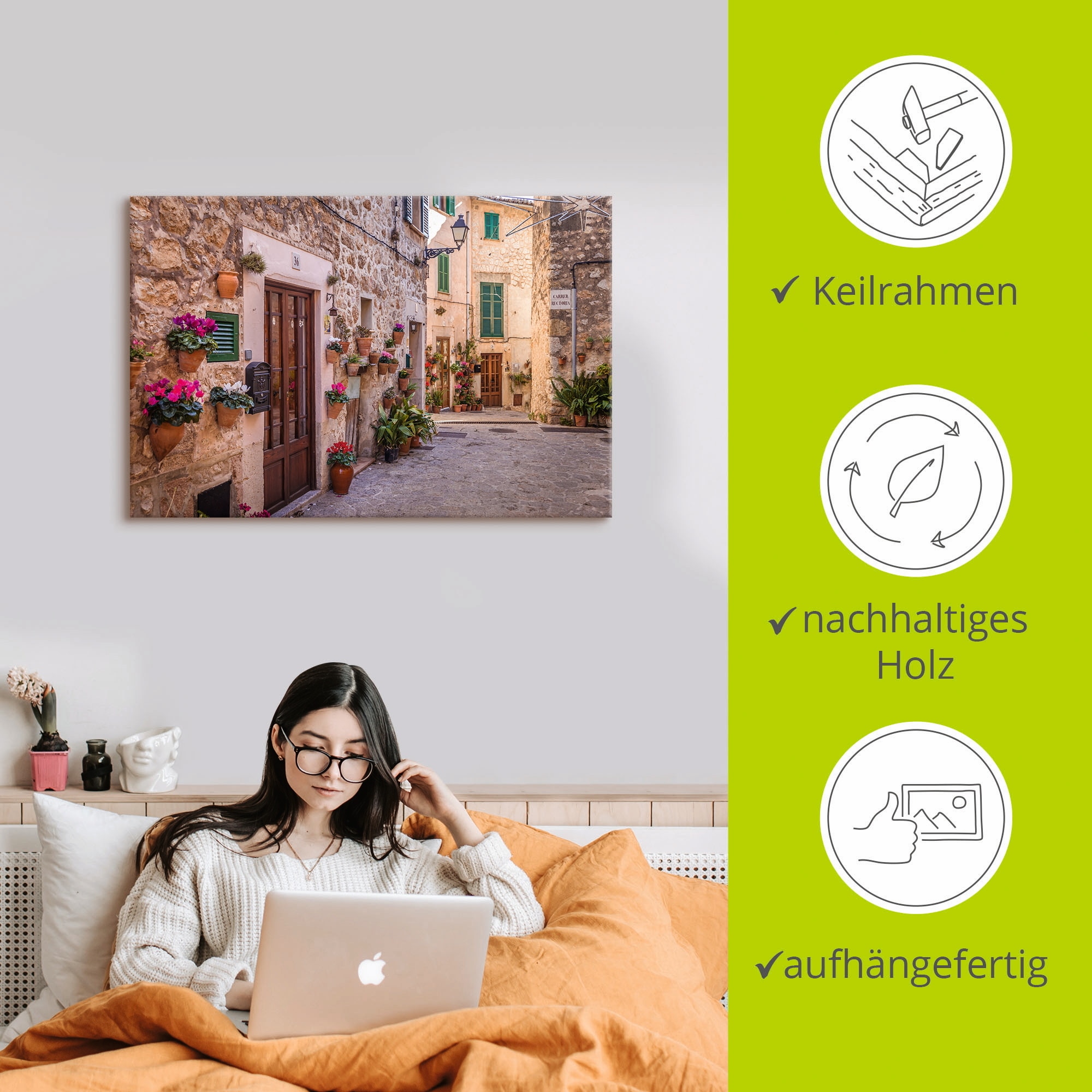 Artland Leinwandbild »Altstadtgasse in Valldemossa II« Mallorca 1 Stk. tlg. auf Holzrahmen gespannt