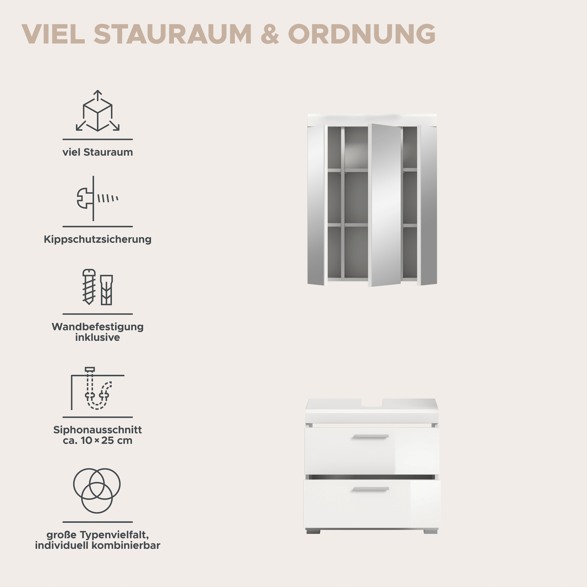 welltime Ensemble de meubles de salle de bain »SIENA, 2 tlg., bestehend aus: Waschbeckenunterschrank, Spiegelschrank« Ensemble, BEST-SELLER !, 2 cuis tlg.