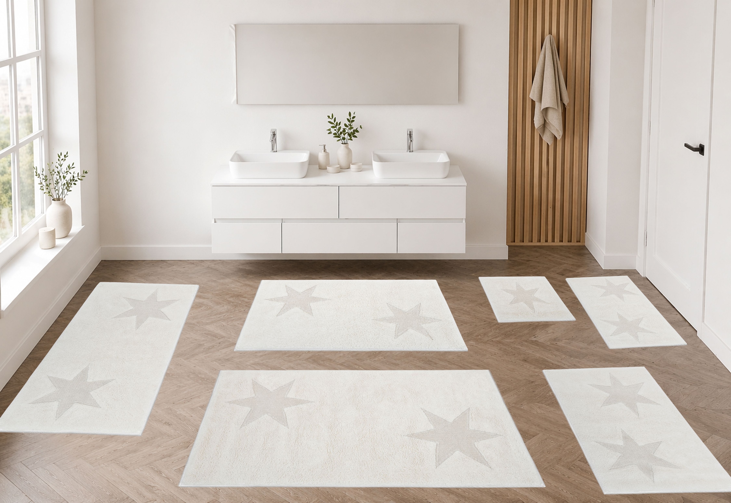 GOODproduct Tapis de bain »Marie, Badvorleger, Badezimmer Teppich« Höhe 13 mm revêtement antidérapant Résistant | compatible chauffage au sol tapis de bain, motif étoile, structure relief, aussi en set