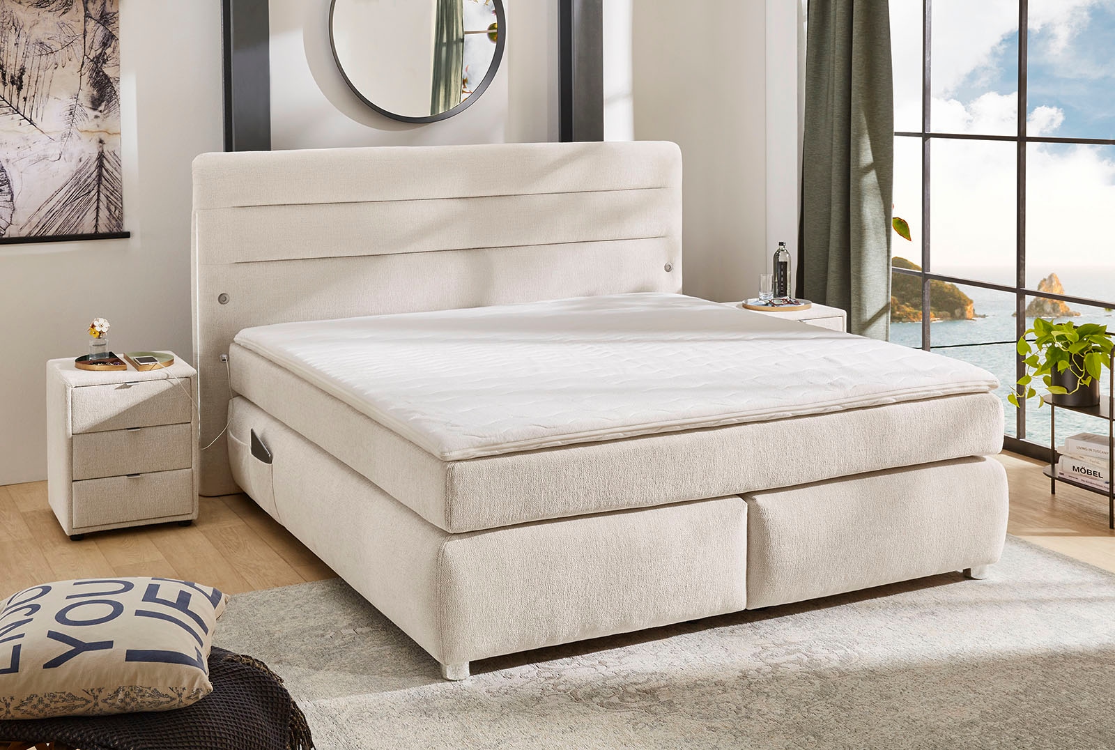 Jockenhöfer Gruppe Boxspringbett »LIVIA inkl. 7-Zonen-TTFK-Matratze H3/H4« mit Topper, LED & 4x USB-Ports, Chenille-Bezug, 180 cm x 200 cm
