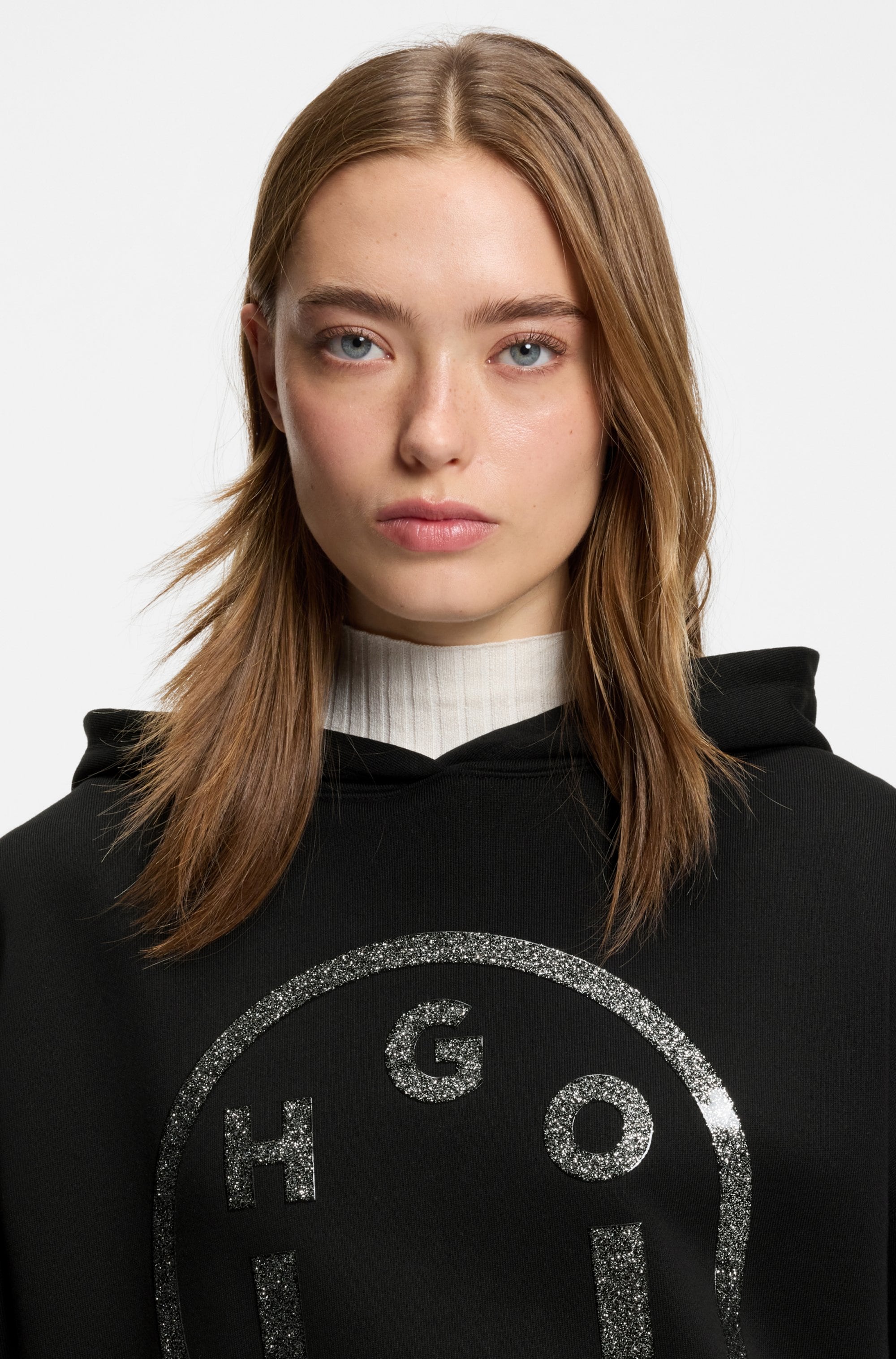 HUGO Blue Hoodie »Dolasa«, Relaxed Fit, mit glänzendem Frontprint
