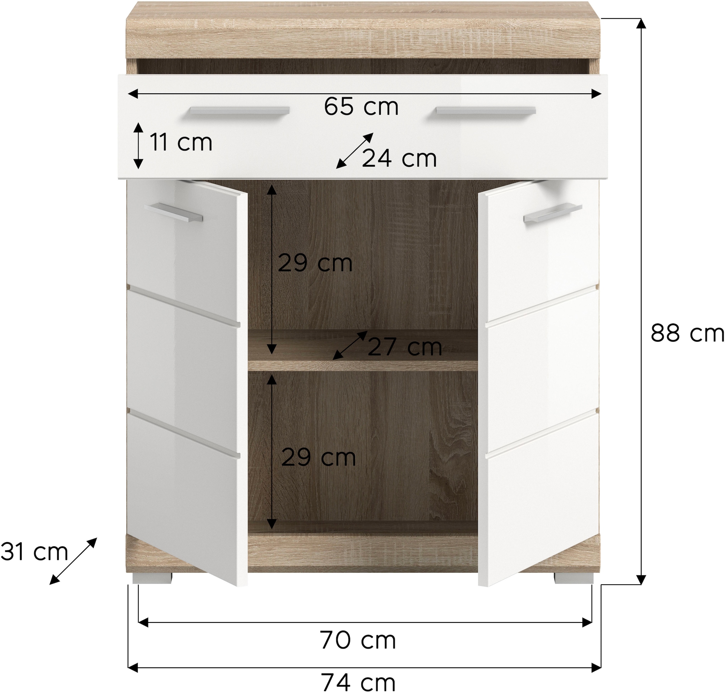 welltime Armoire basse »SIENA, Breite 74cm, 2 Tür, 1 Schubkasten, 2 Fächer, MDF-Front« BEST-SELLER !,  disponible en plusieurs couleurs, meubles de salle de bain, armoire de salle de bain, commode, salle de bain