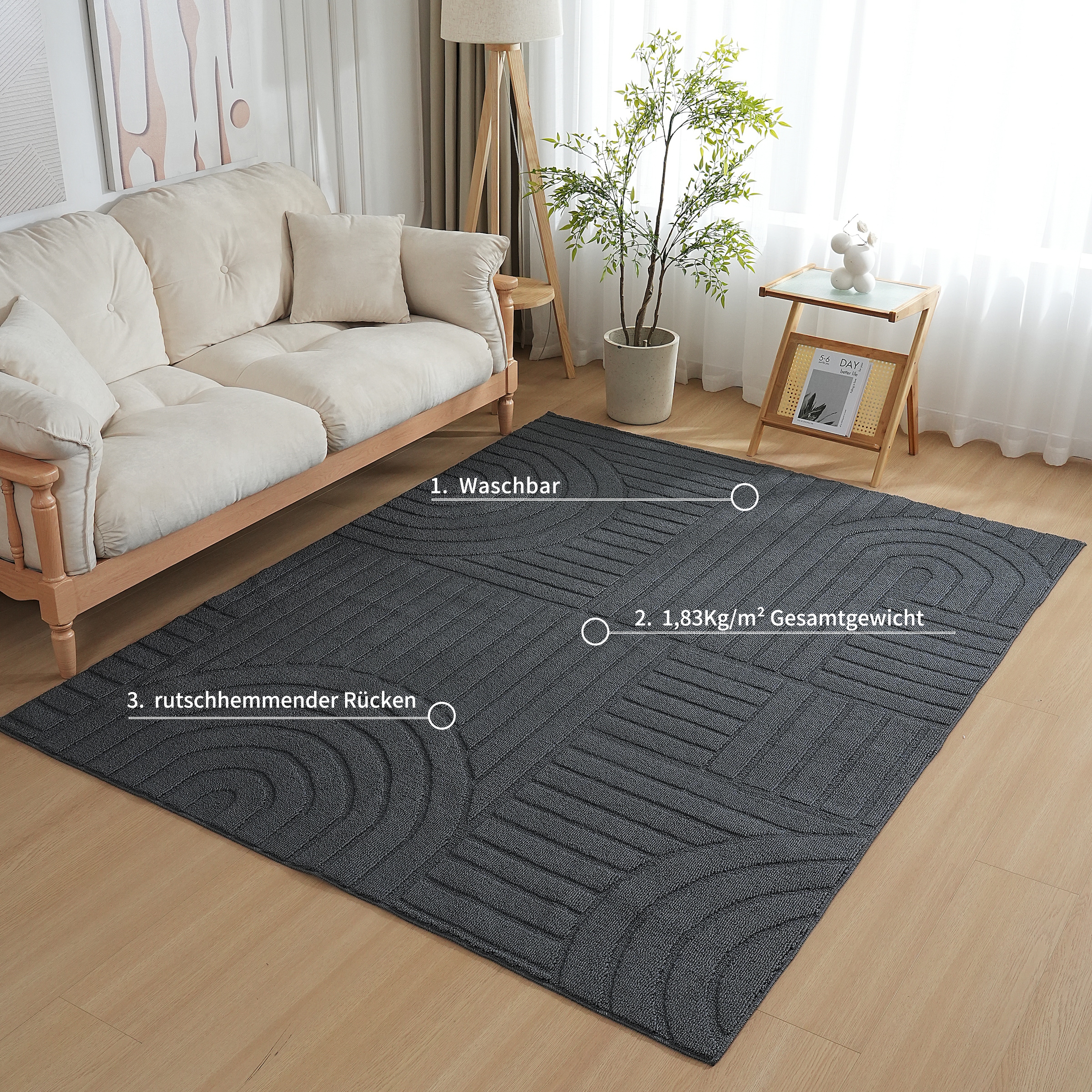GOODproduct Teppich »Neele, Boho-Design, Hoch-Tief, waschbar« rechteckig 12 mm Höhe 3D Optik, Skandinavisch, Designteppich, Wohnzimmer, Schlafzimmer