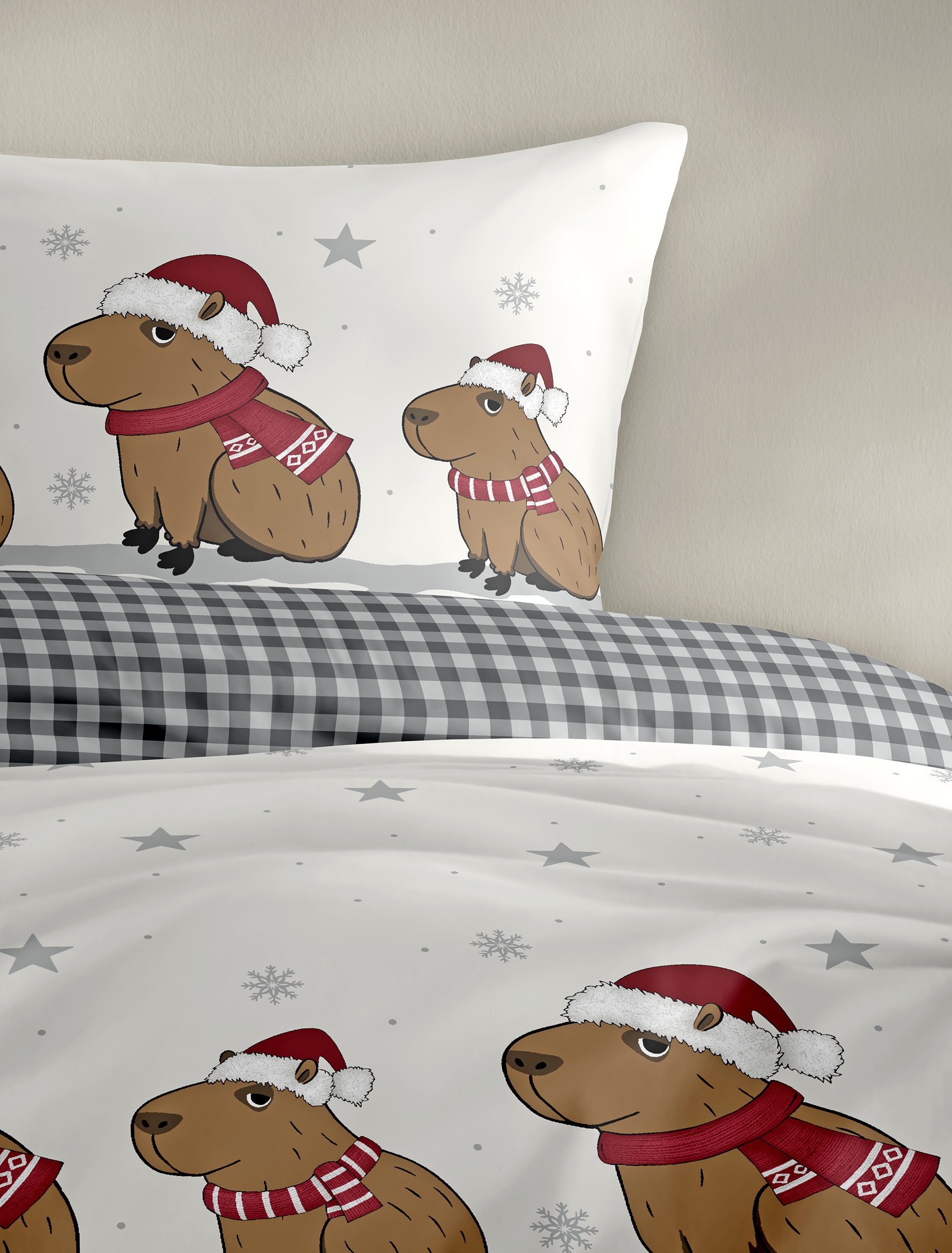 BIERBAUM Linge de lit »Wichtel« 2 pièces tlg. 100 % Baumwolle, Biber, unterschiedliche Weihnachts-Designs