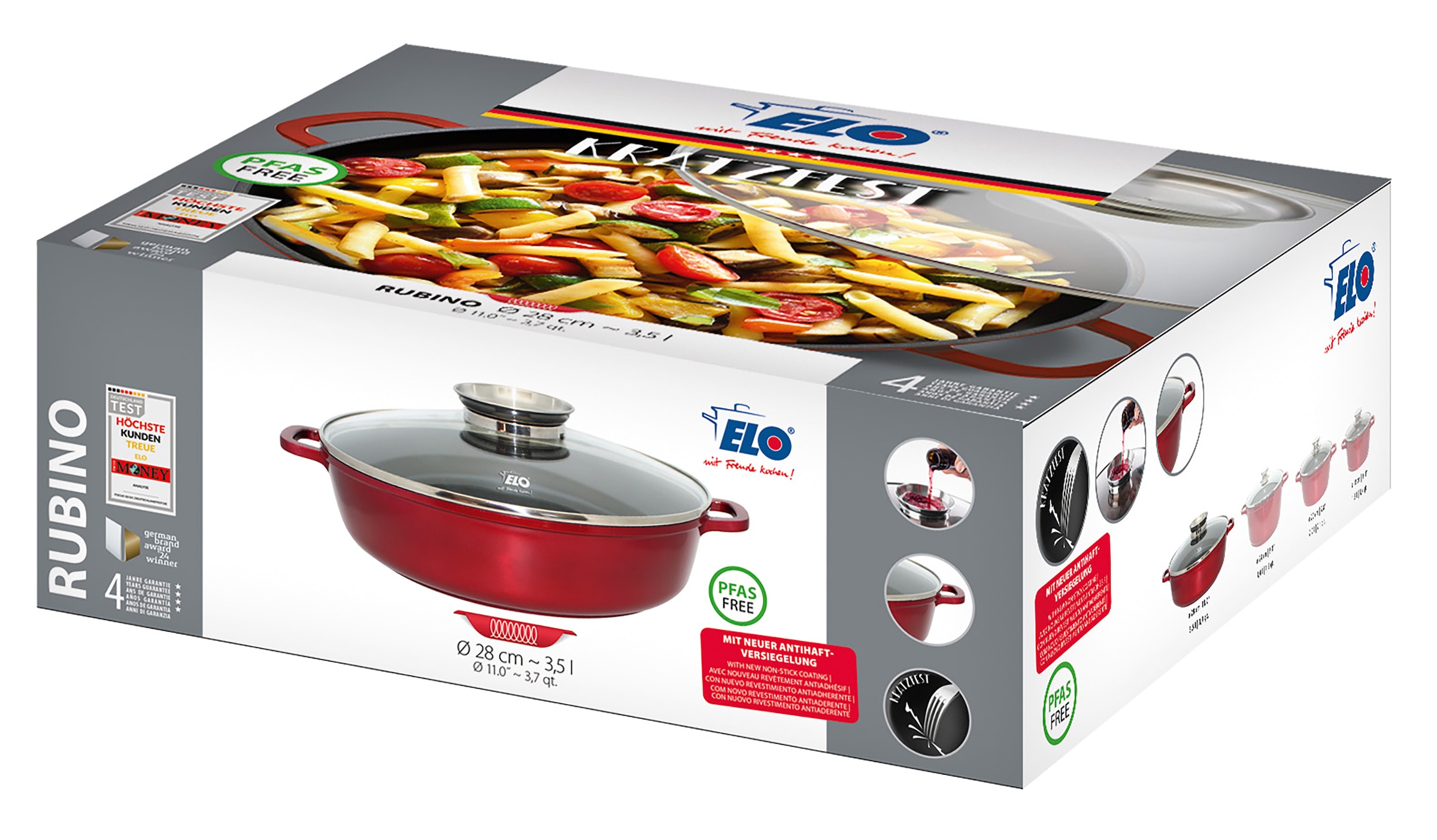 Elo Poêle de service »Rubino, Pfanne mit Glasdeckel« Aluminiumguss 1 cuis tlg. mit Glitzer-Glamour-Effekt aussen