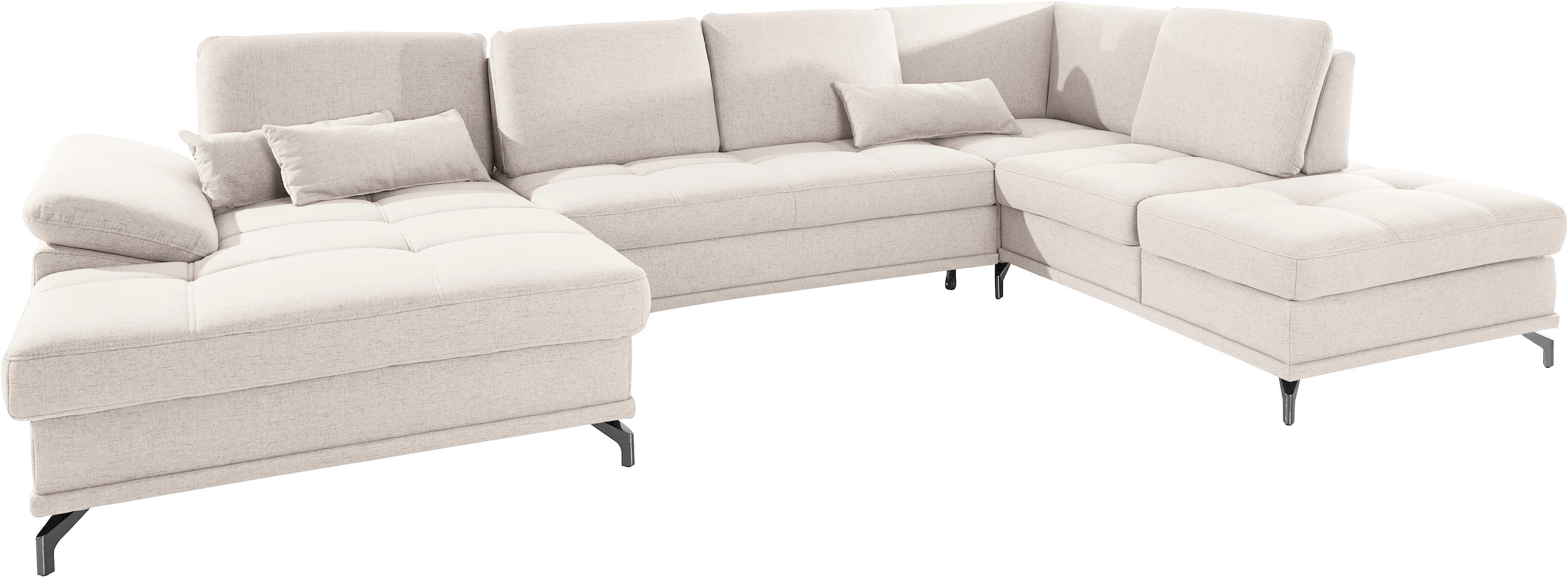 PLACES OF STYLE Paysage de salon »Costello U-Form, B: 363 cm mit Sitztiefen-, Armteilverstellung &« 3 Nierenkissen, optional Bettfunktion & Bettkasten