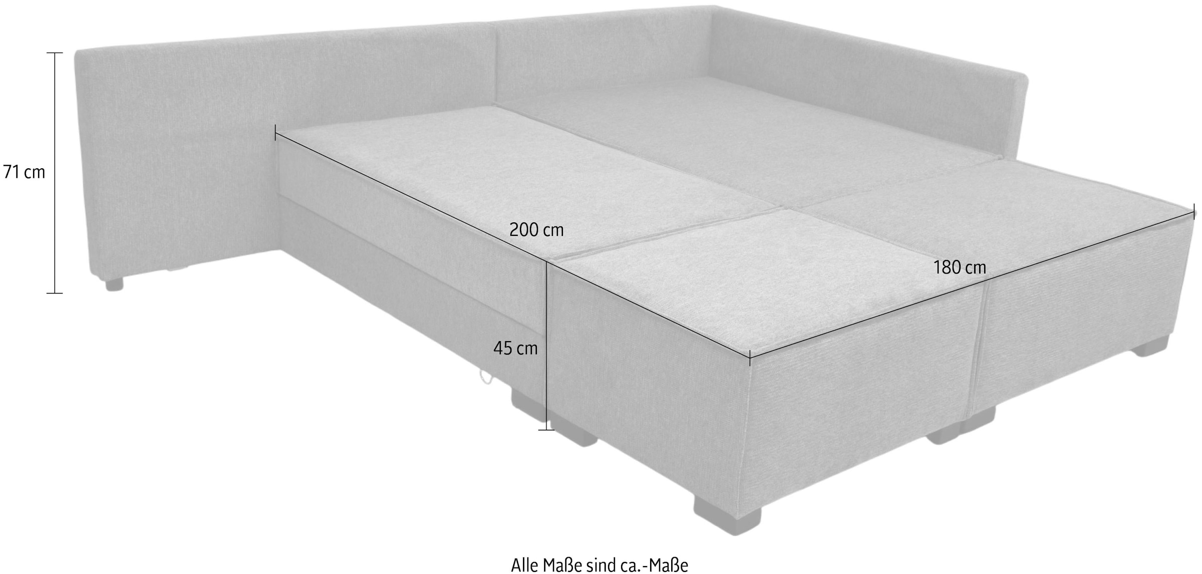 Home affaire Canapé d'angle »Night & Day L-Form, Breite 316 cm mit Dauer-Schlaffunktion« inkl. Bettfunktion, Bettkasten und Keder, Boxspringbett 180x200 cm