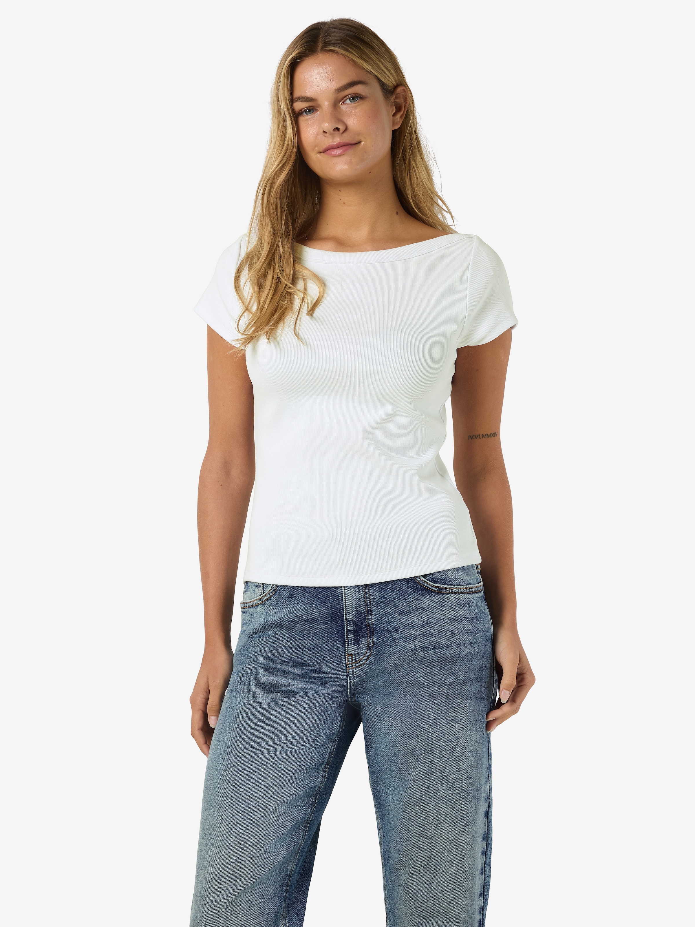 Noisy may T-shirt à manches courtes »NMMAYA S/S BOATNECK TOP NOOS« Baumwollmischung, regular fit