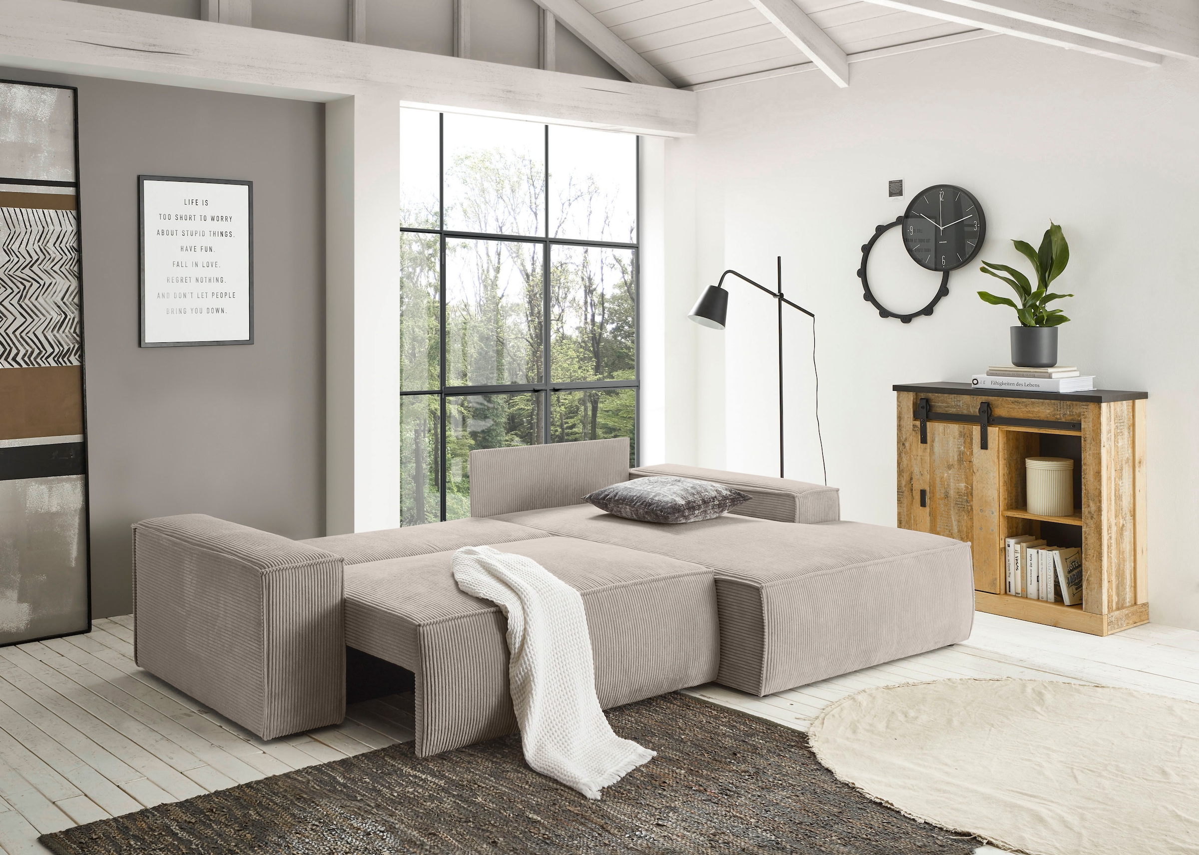 Home affaire Ecksofa »SHERWOOD L-Form, 267 cm - OTTO. Verlässliche Qualität.« Schlaffunktion mit Bettkasten (210x136 cm), Cord, Vintage, Samtvelours