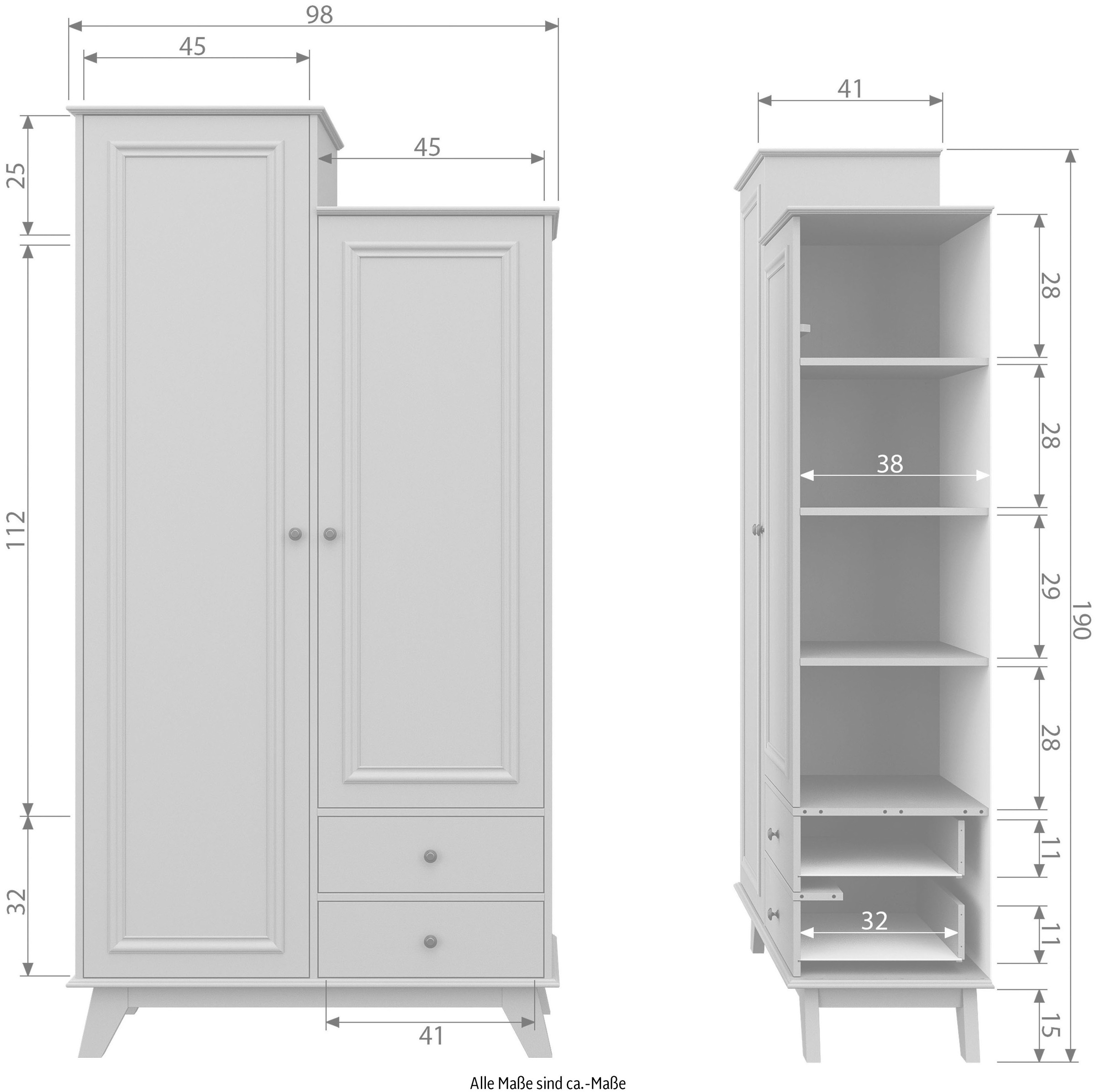 WOOOD Garderobenschrank »Lily mit FSC® Massivkiefer und asymmetrischer Höhe B98 x T41 x H190 cm« Mit Metallknöpfen Tragkraft 10 kg pro boden wasserbasierter Schutzlack