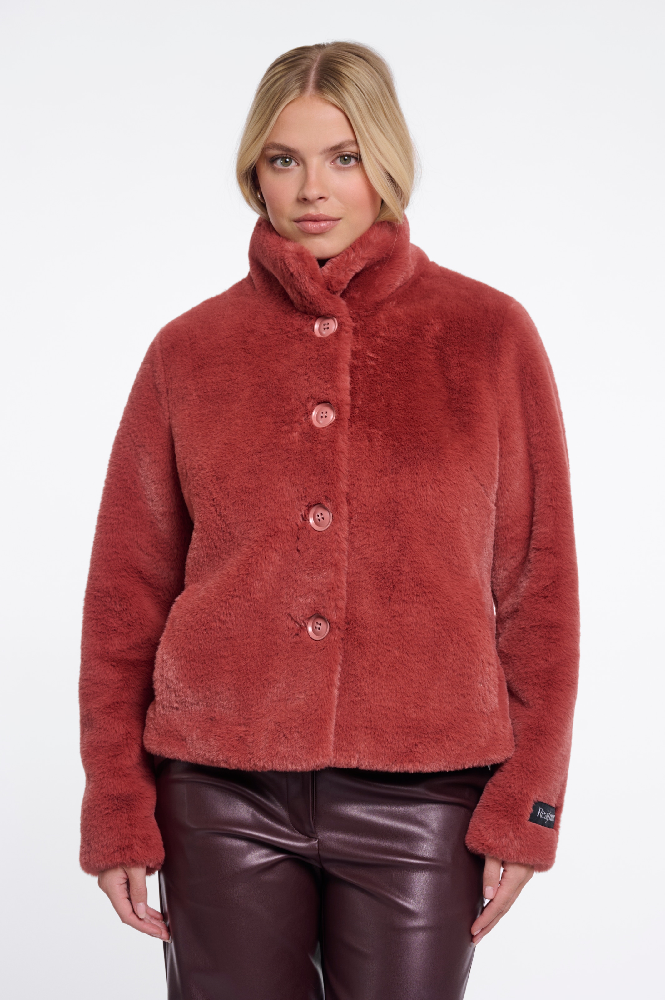 Rino & Pelle Fellimitatjacke ohne Kapuze Plüschjacke mit Knopfverschluss und Stehkragen