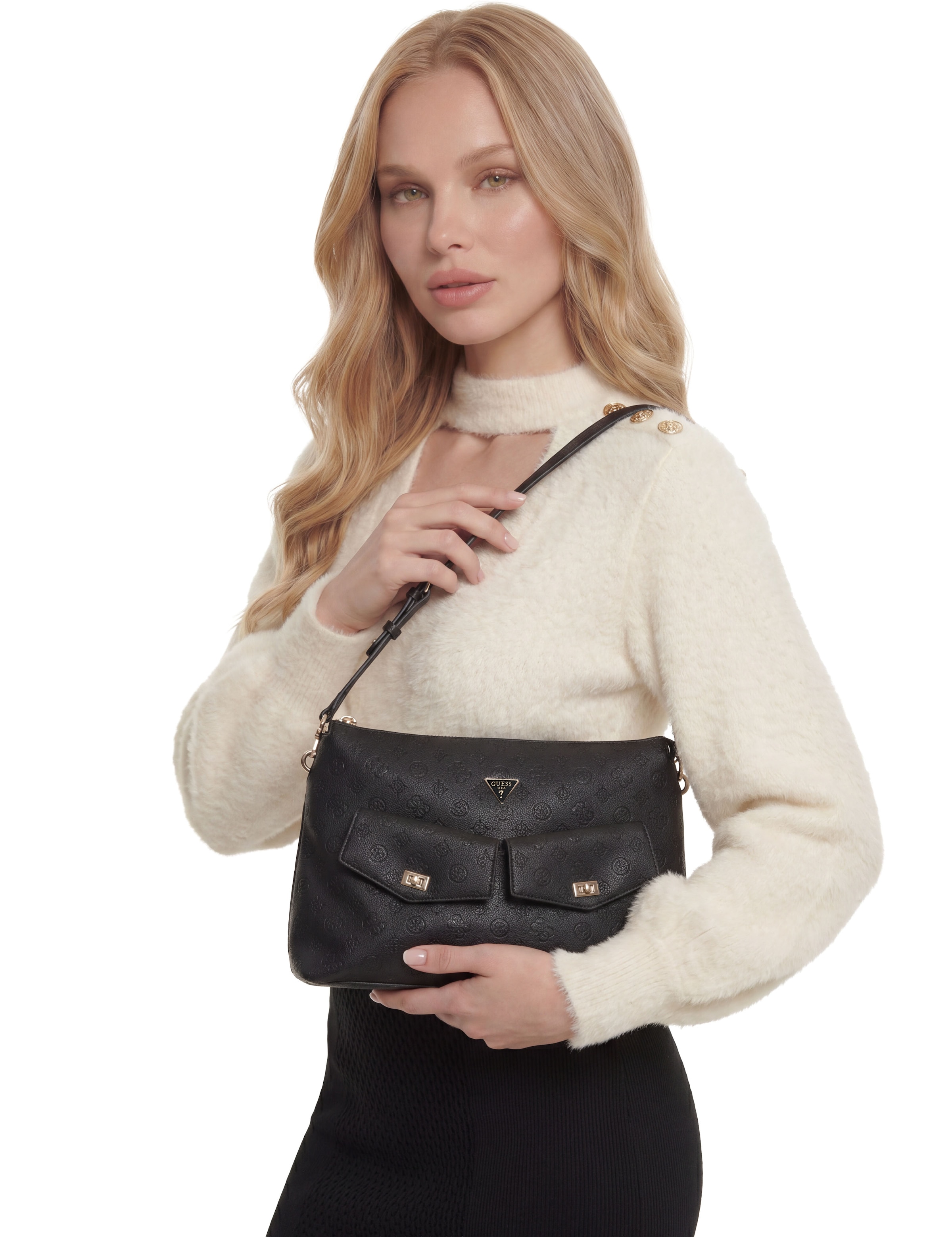 Guess Hobo »BLAKE HOBO« Damen Handtasche, Schultertasche mit edlem Logoemblem