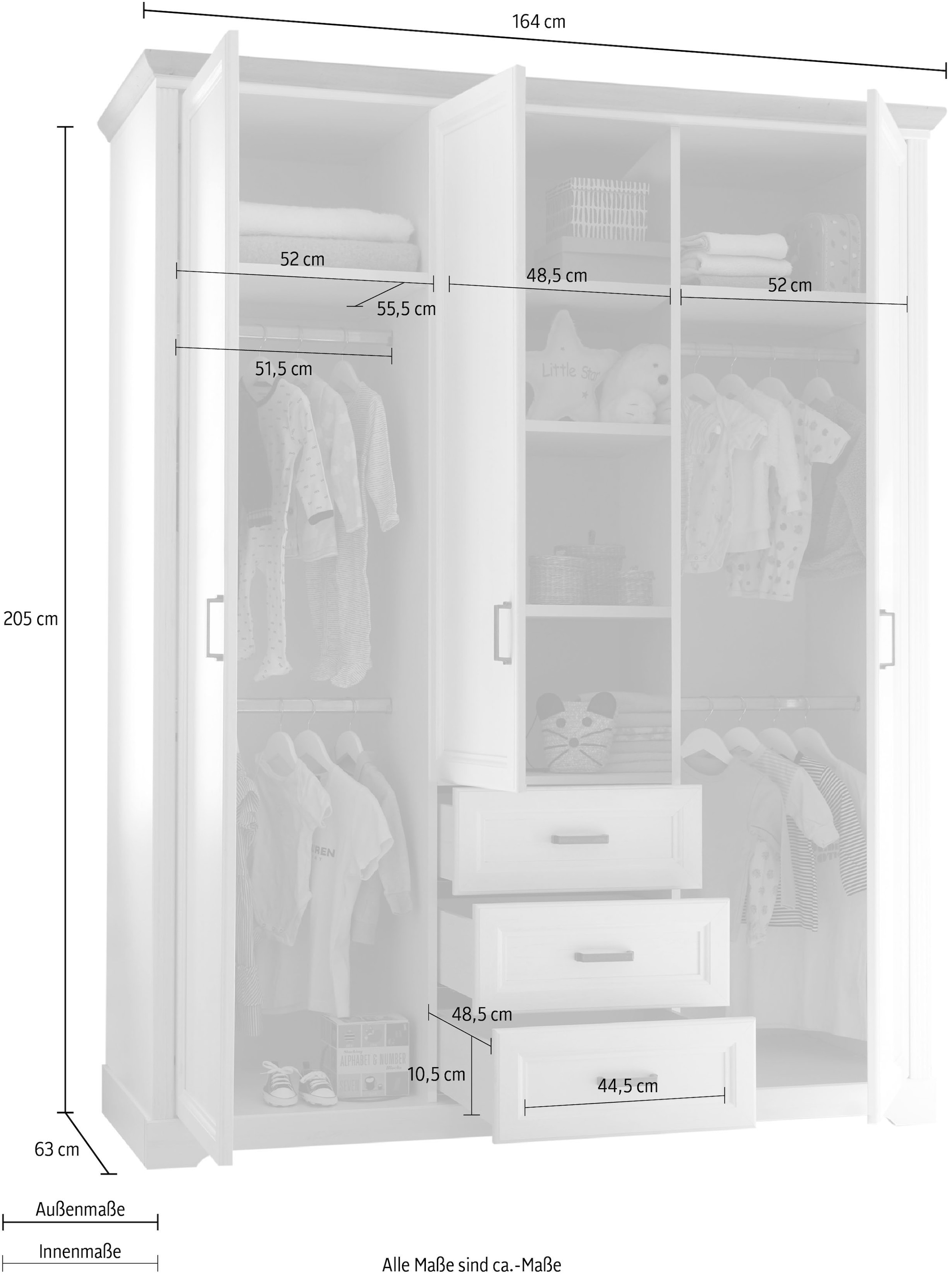 Begabino Armoire à portes battantes »Jasmin Schrank, Kleiderschrank mit Drehtüren« im Landhausstil, Kranzleiste mit farblicher Absetzung