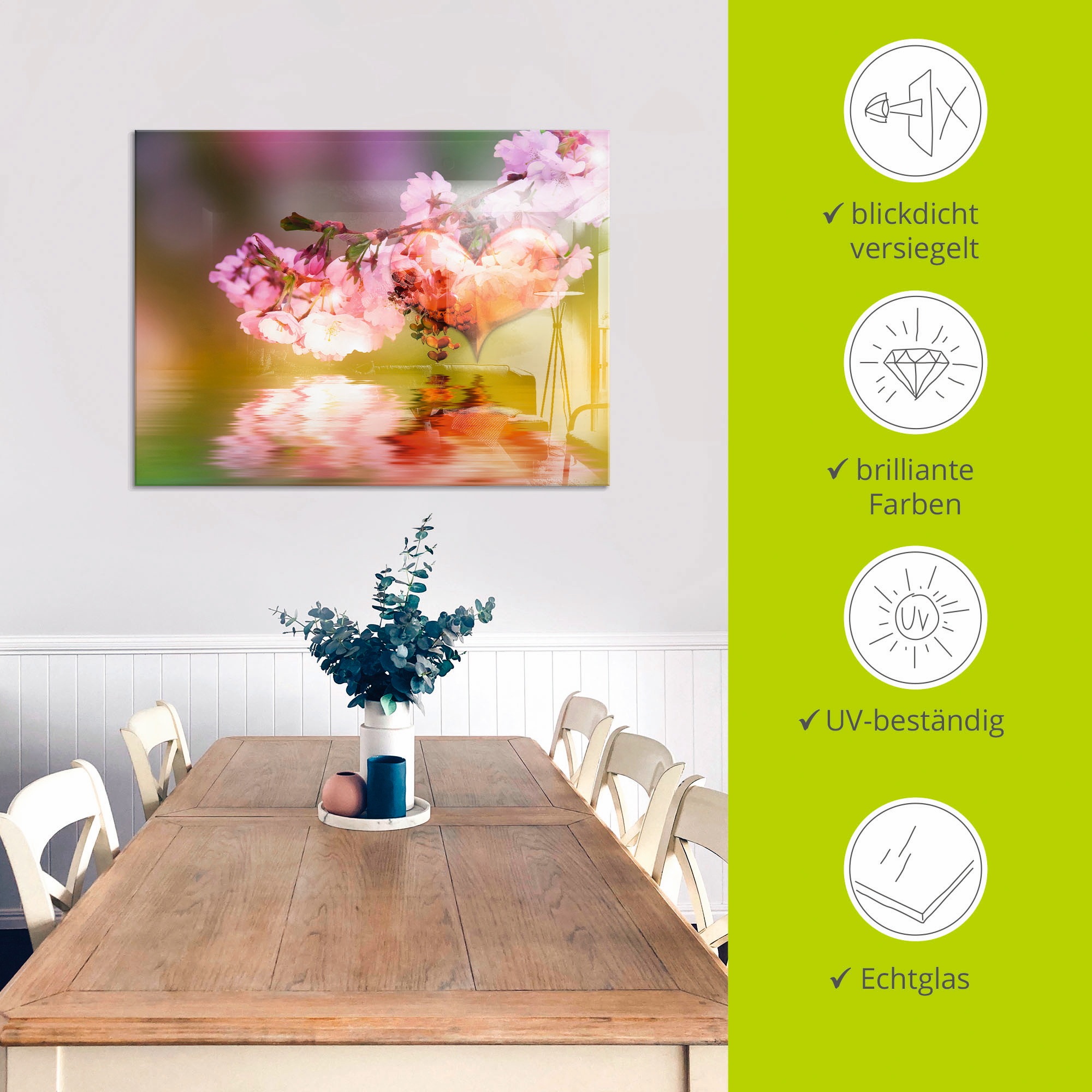 Artland Tableau en verre »Frühlingsherz« 1 cuis tlg. in verschiedenen Grössen