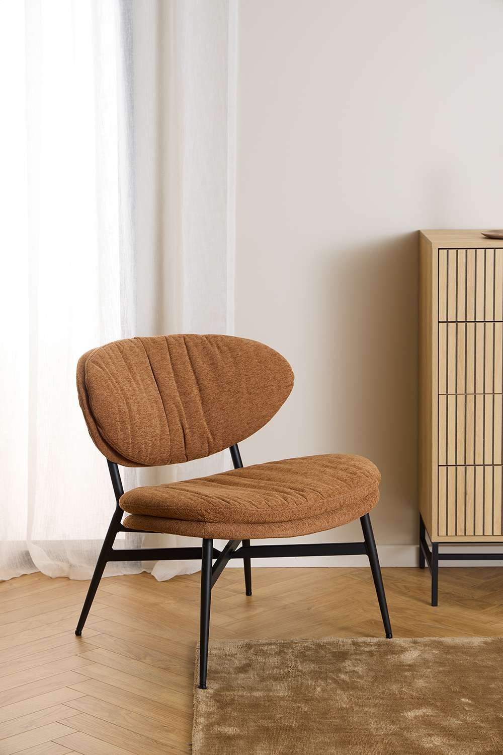 ACTONA GROUP Fauteuil lounge »Burma« tissu terracotta, pieds en acier noir, hauteur d'assise : 43 cm