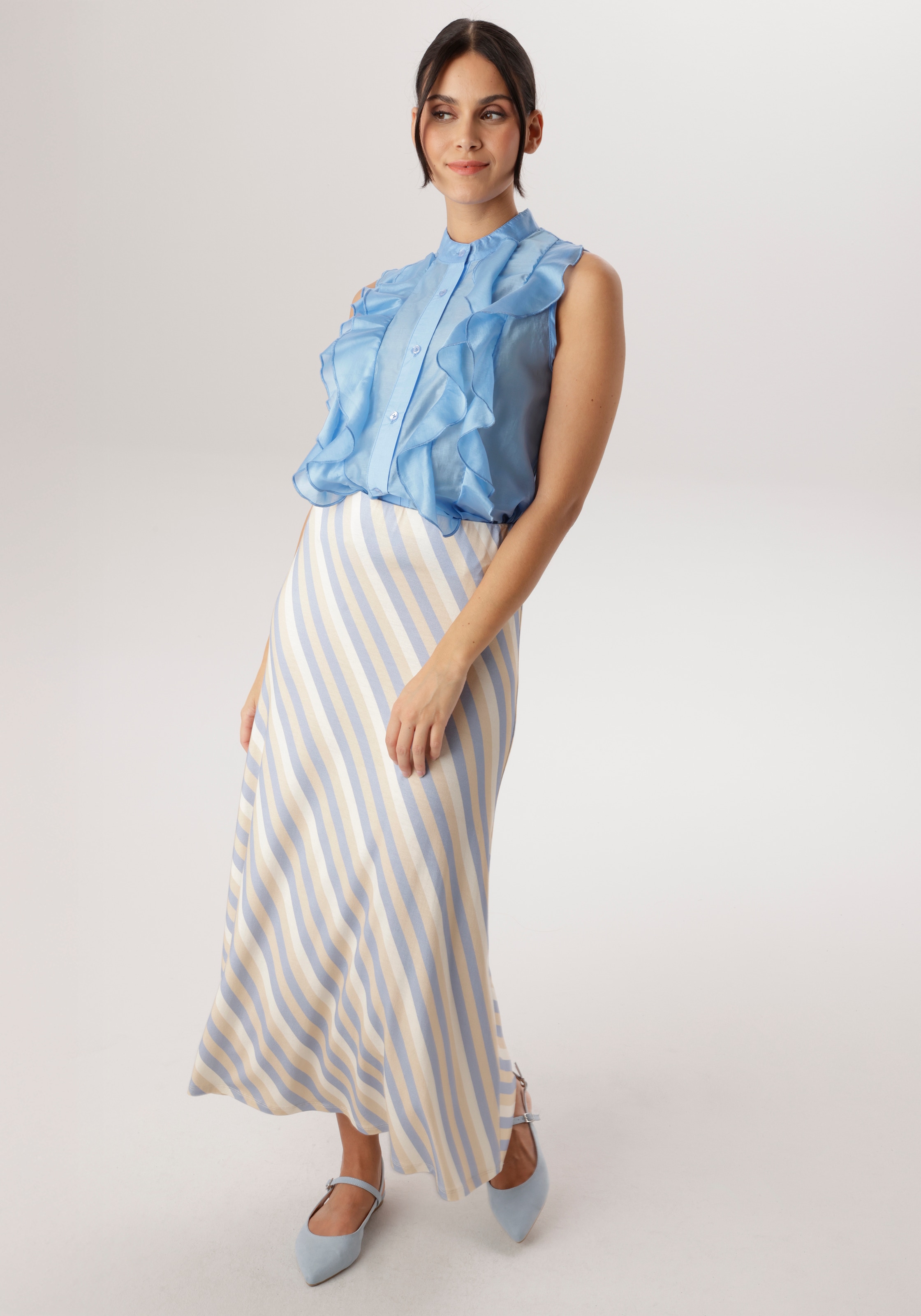 Aniston SELECTED Top chemisier kleiner Stehkragen und längs verlaufende Volants - NEUE KOLLEKTION