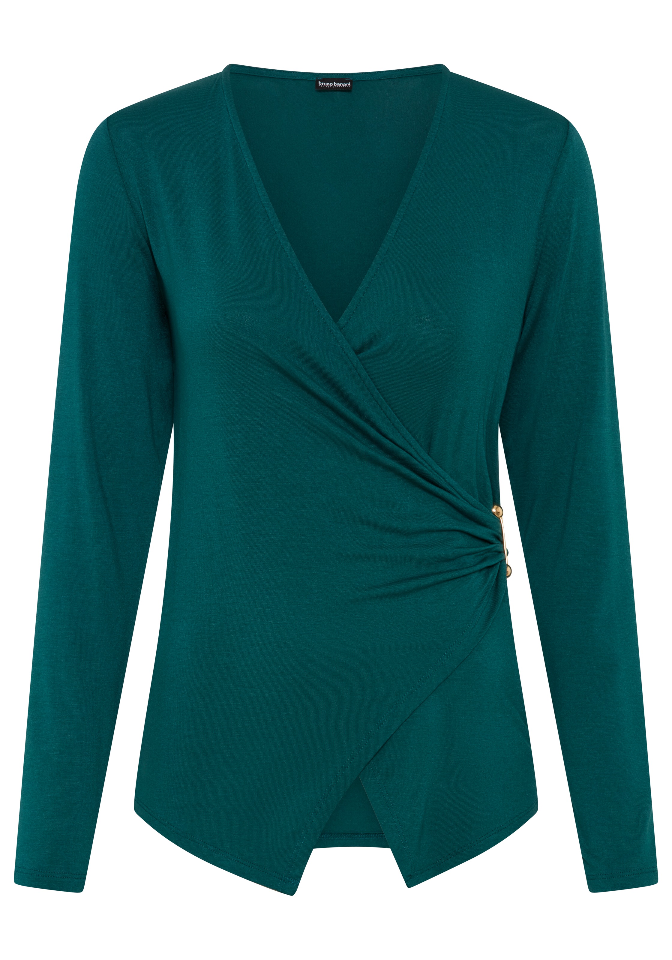 Bruno Banani T-shirt à manches longues »mit Zierschnalle« en jersey, effet cache-cœur, design à manches longues, coupe ajustée