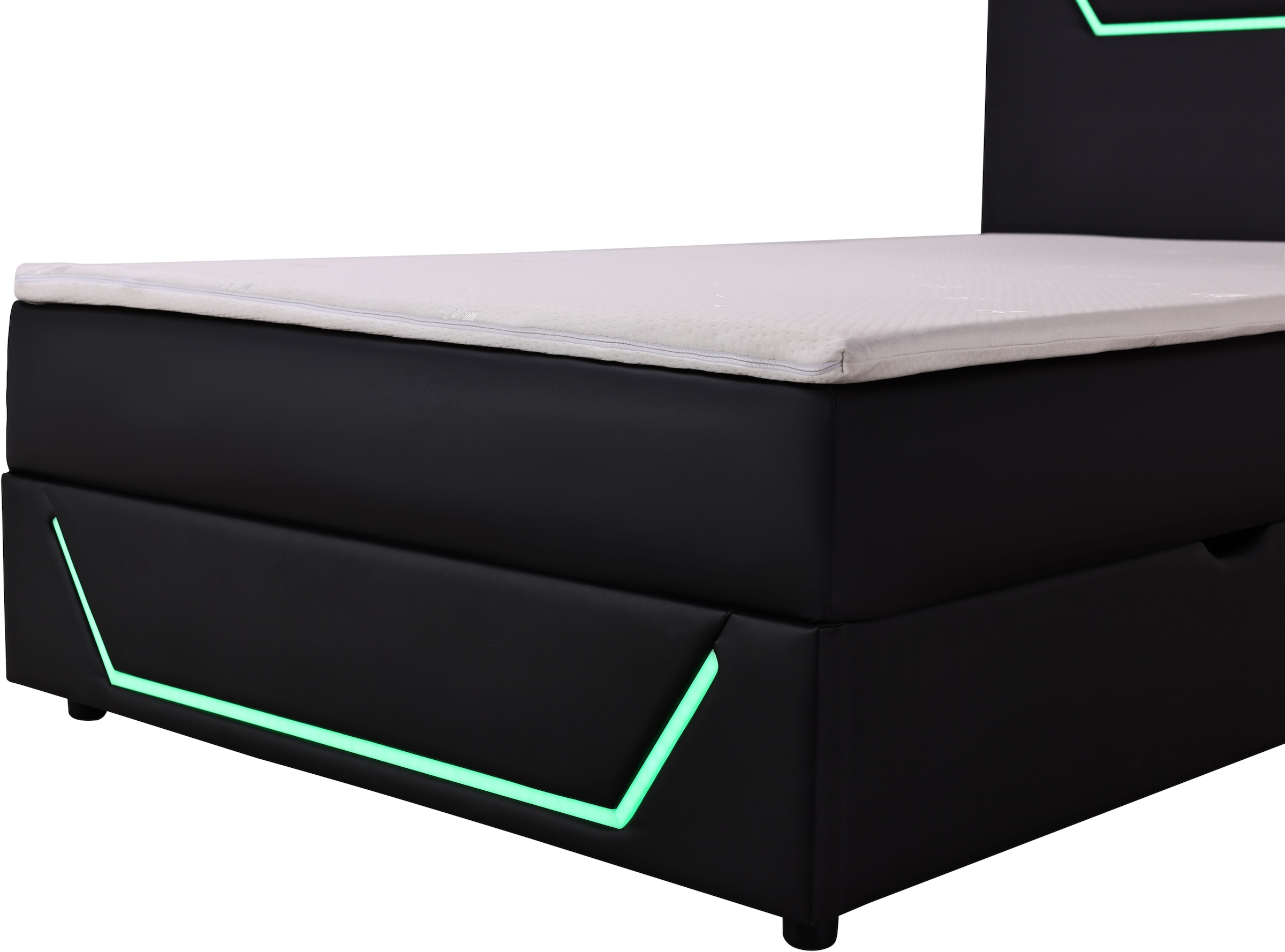 Home affaire Boxbett »GALAXY inkl. Bettkasten, mit grüner LED-Beleuchtung, Breite: 120cm« Gamingbett mit Kunstlederbezug in schwarz, inkl. Topper