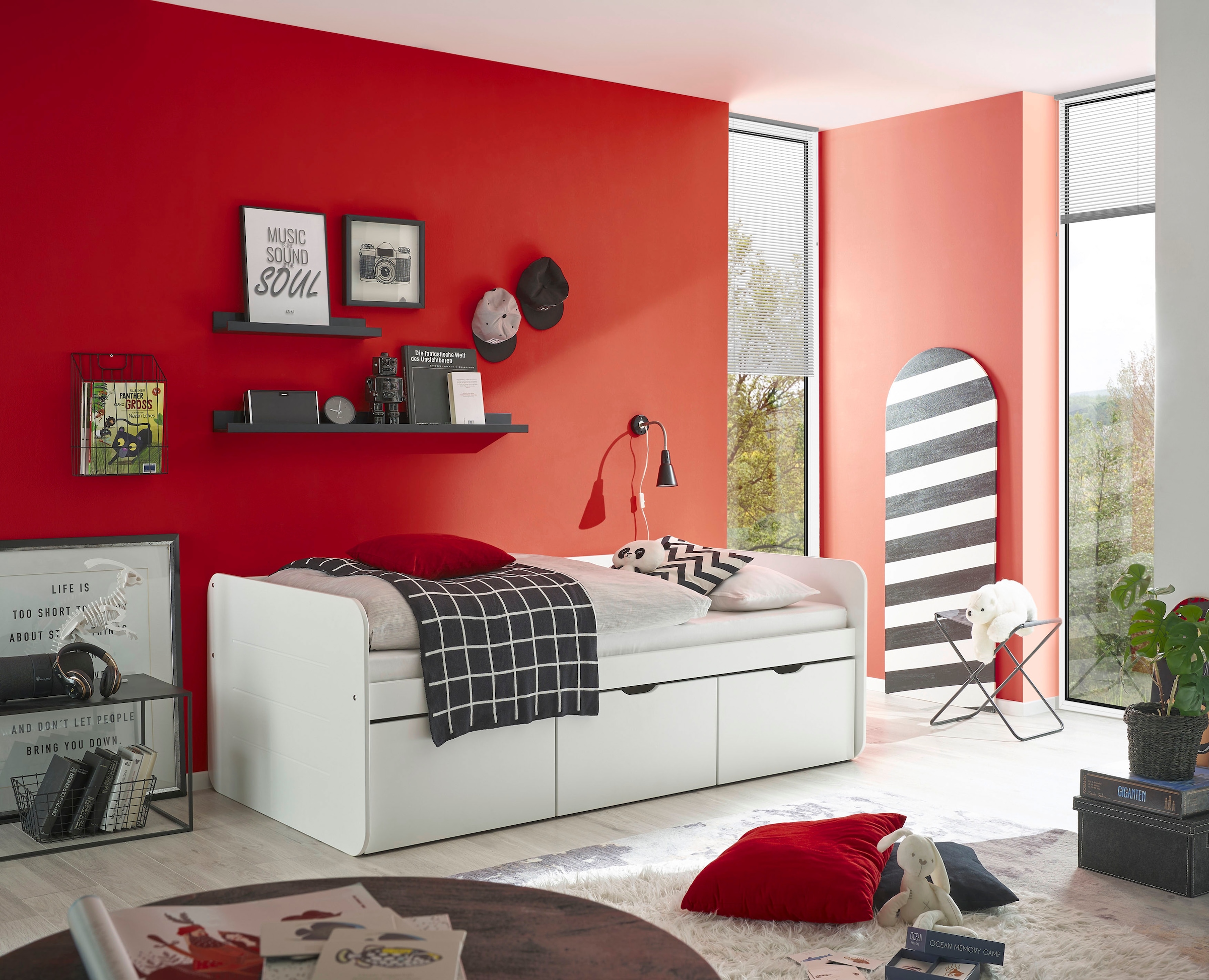Begabino Lit de rangement »Eino Bett, Einzelbett« comprend 3 tiroirs coulissants