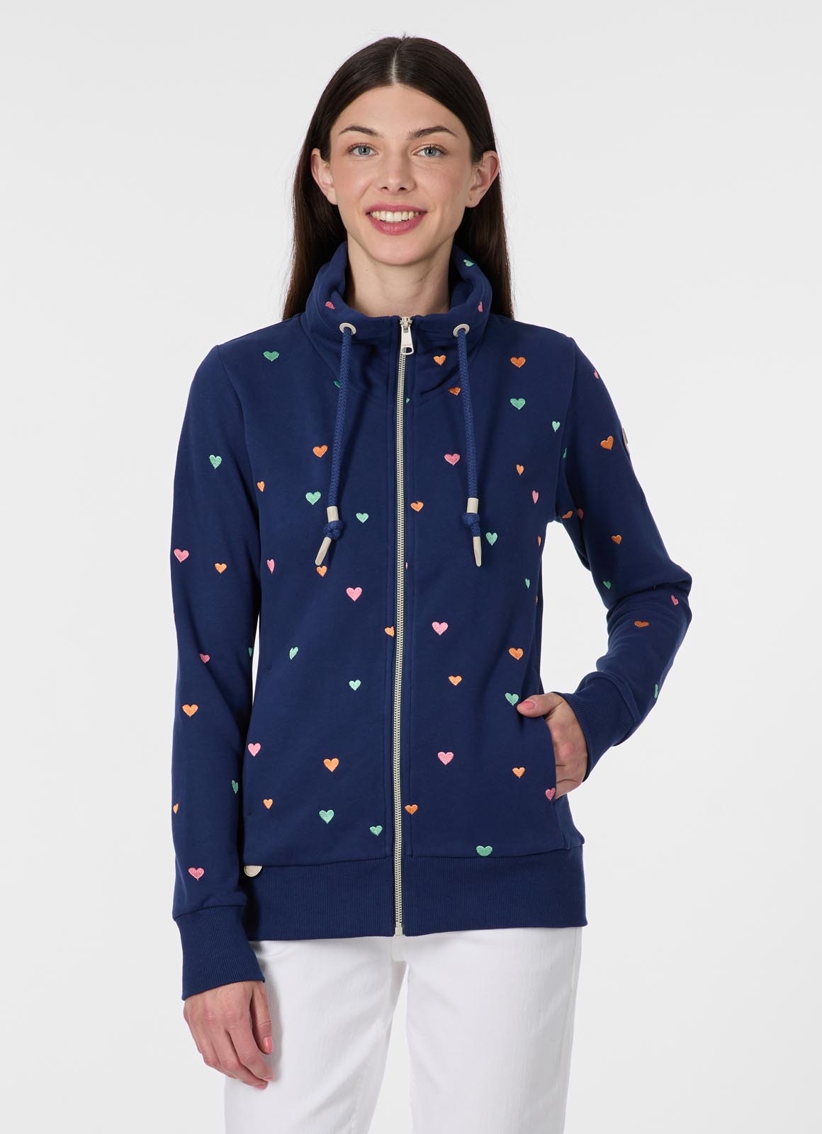 Ragwear Sweatjacke »RONETTE HEARTS« Baumwollmischung, innen unbrushed, leicht taillierte Form
