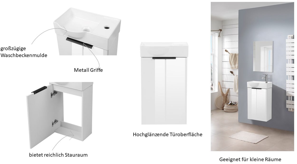 welltime Badmöbel-Set »Sienna Gästebad platzsparend« Komplett-Set, 3-teilig, 3 Stk. tlg.