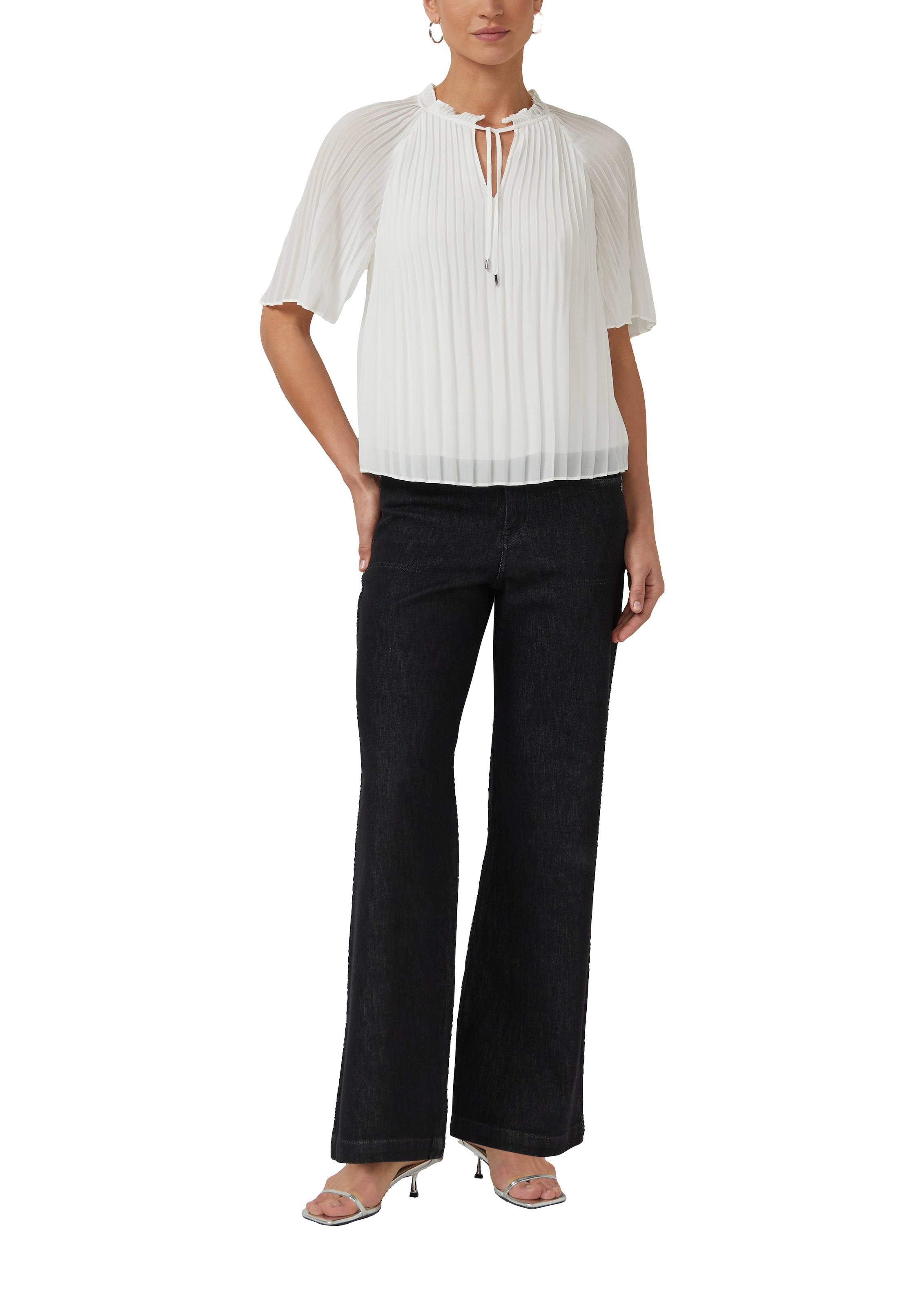 s.Oliver BLACK LABEL Blouse plissée avec plissé, aspect imprimé, facile d'entretien, coupe mi-longue