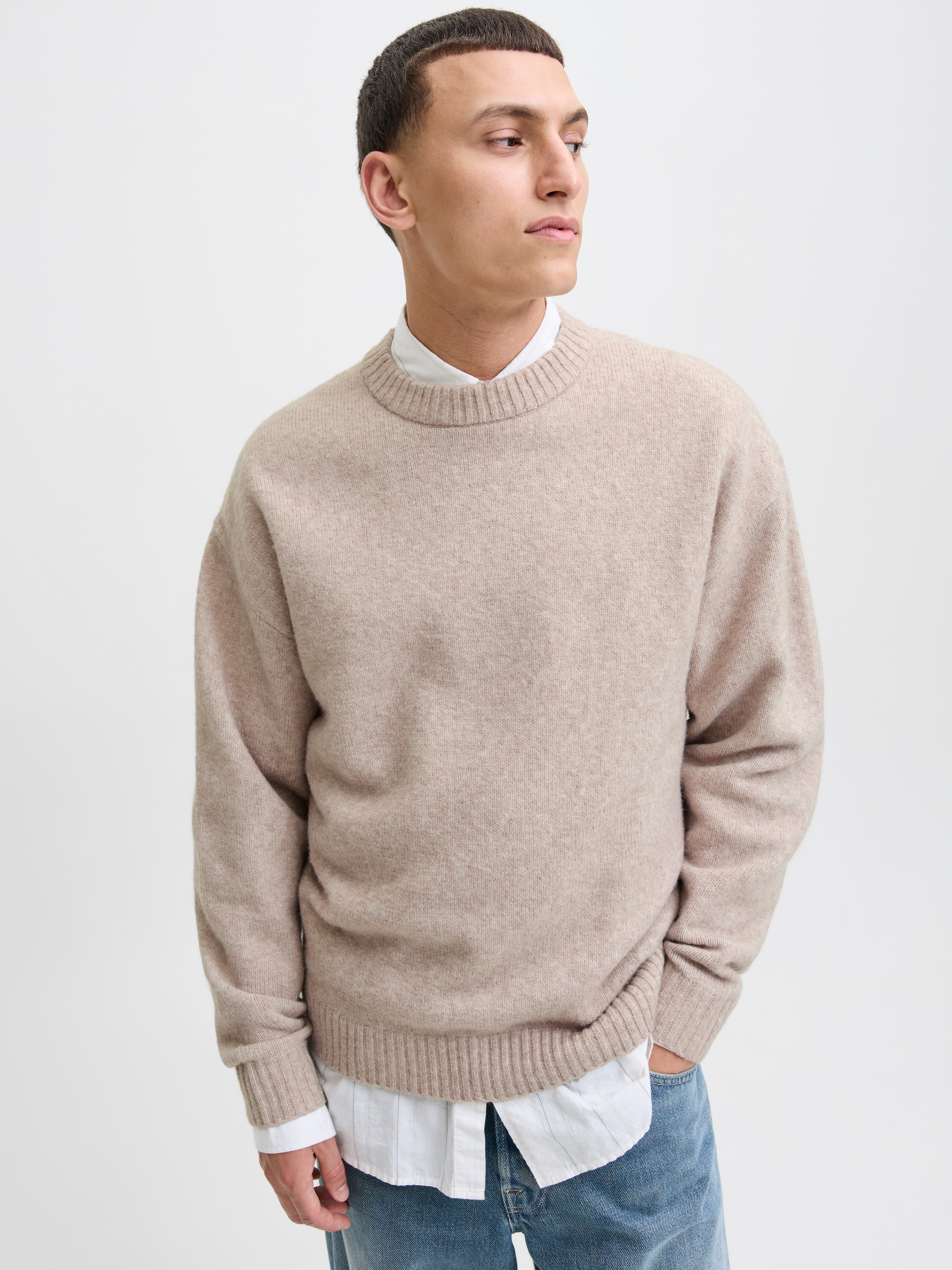 Jack & Jones Rundhalspullover »JJESOHO OLLIE KNIT CREW NECK SN« Materialmix, relaxed fit
