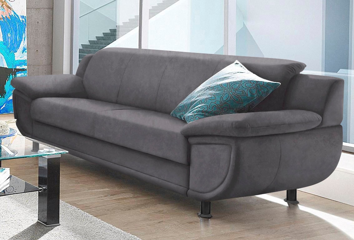 TRENDMANUFAKTUR 3-places »Rondo, Breite 207 cm, breite Armlehnen, Füsse schwarz« Grand canapé avec ressorts en option, disponible en différents revêtements