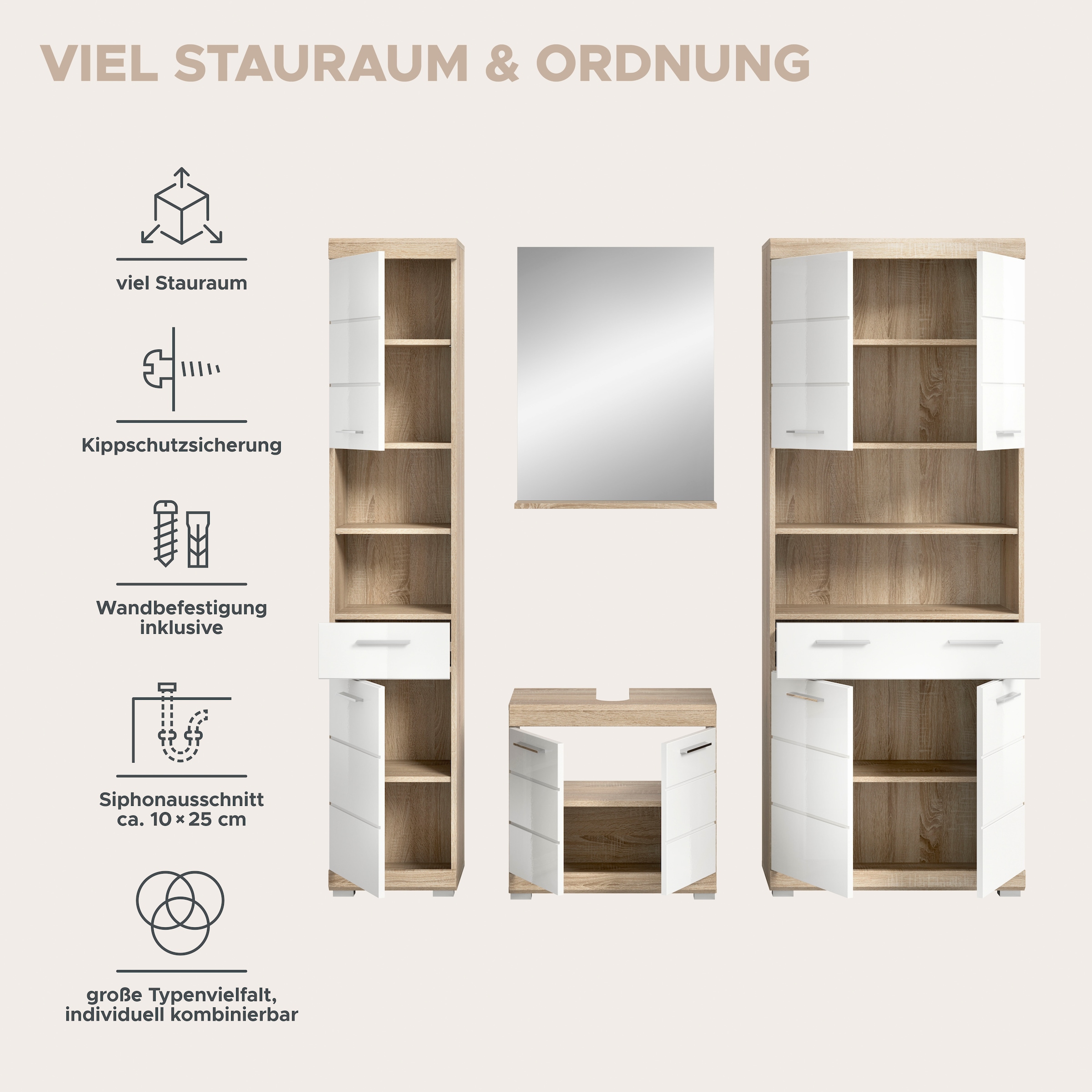welltime Badmöbel-Set »Siena, 4 teilig, bestehend aus:« Set, TOPSELLER!, 4 Stk. tlg.