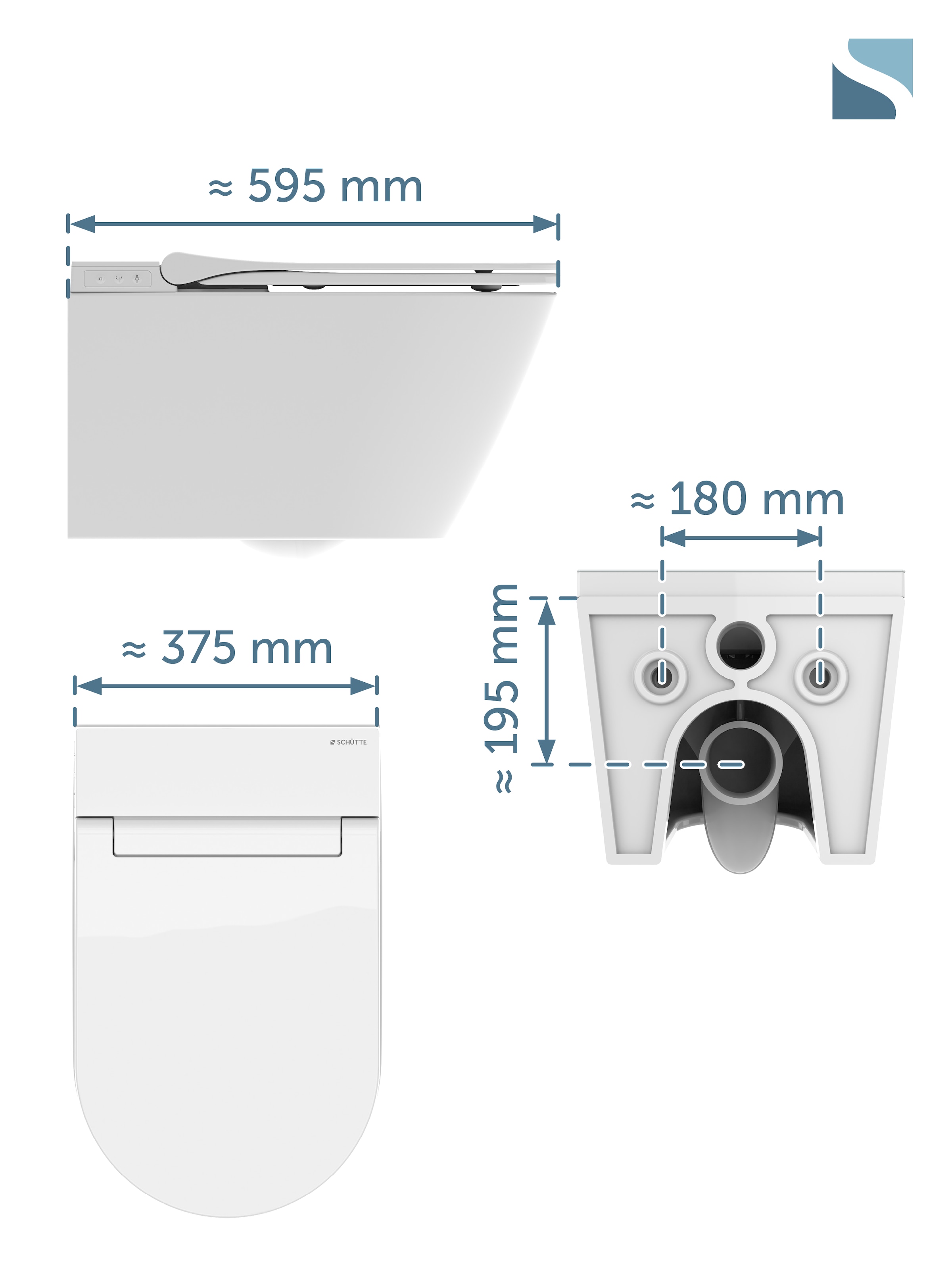 Schütte Dusch-WC Dusch-WC, Wandhängend, spülrandlos, Gesäss- & Ladydusche, LED