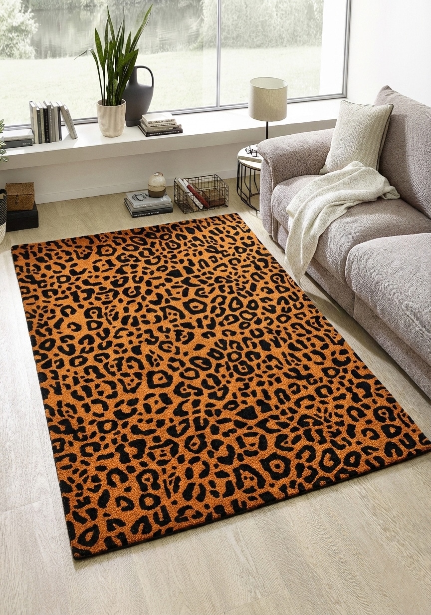 GOODproduct Tapis en laine »Gabbo Leo, Leopardenmuster, handgearbeitet« Rectangulaire 14 mm Höhe reine Wolle, Uni, Wohnzimmer, Schlafzimmer, Esszimmer