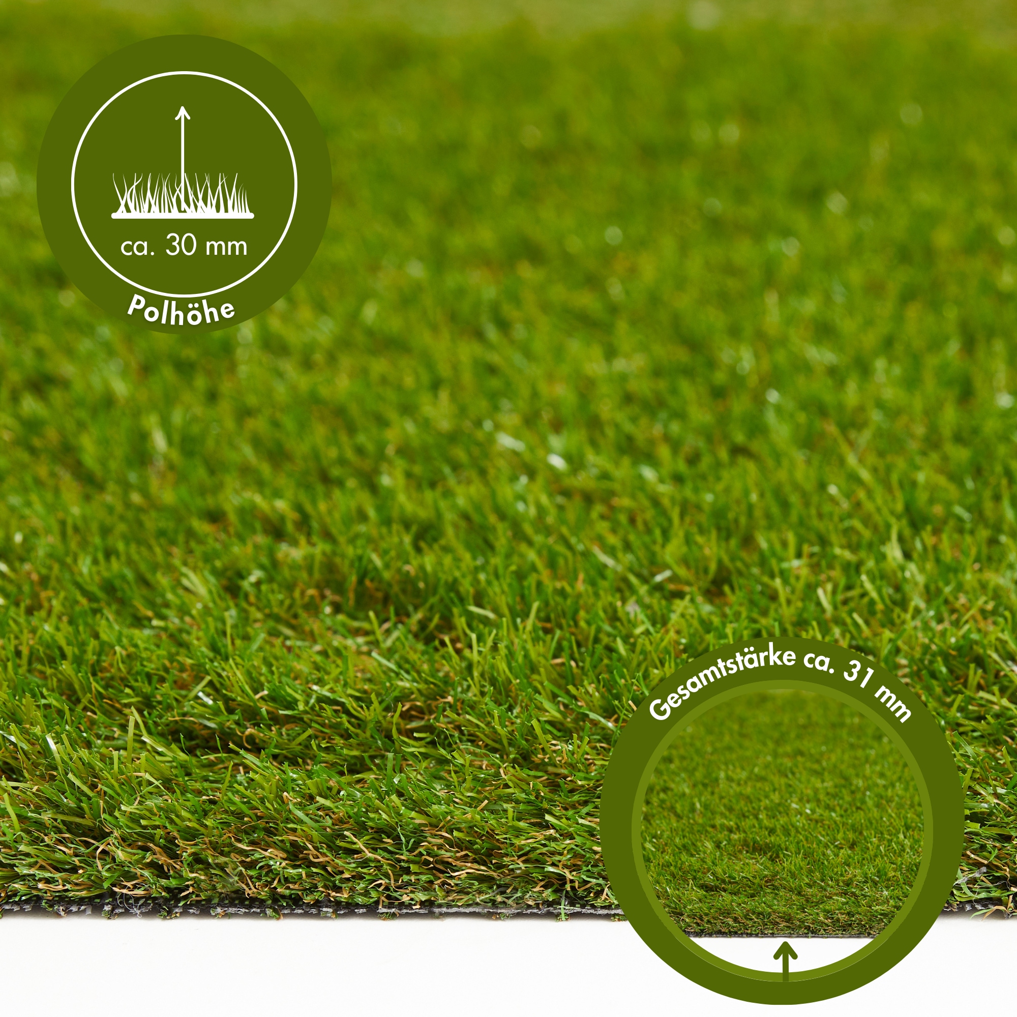 Andiamo Gazon synthétique »Rasenteppich Bali, Made in Belgium« Rectangulaire 25 mm Höhe realistische Optik, mit Drainagefunktion, für Balkon & Terrasse